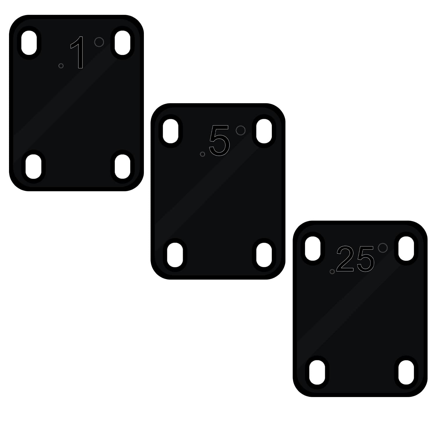 3-Pack Plastic Guitar Neck Shims for Electric & Bass Guitars - 0.25°, 0.5° & 1° Tapered Neck Angle Adjusters - Protective Guitar Neck Plate Repair Kit (Black) - Perfect for Guitar Setup, Maintenance & Professional Repairs