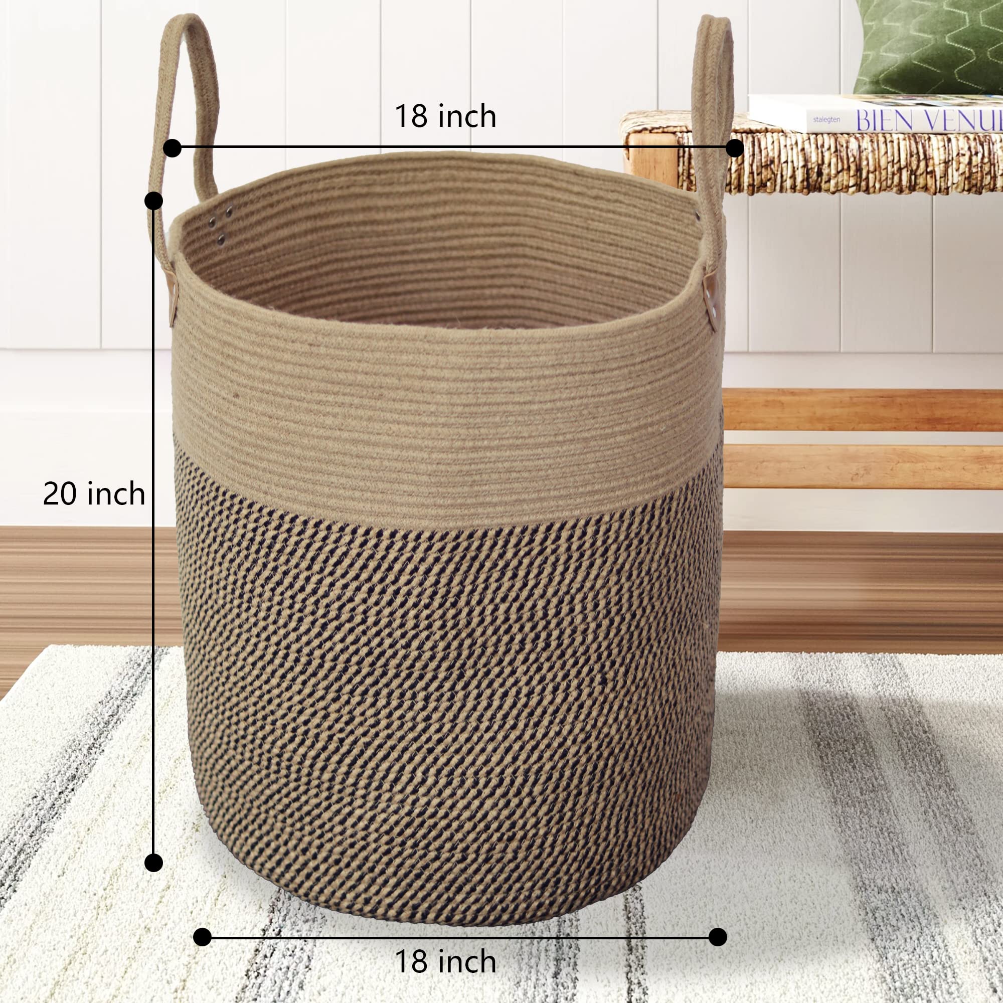 Large Jute Laundry Hamper with Handles - 18