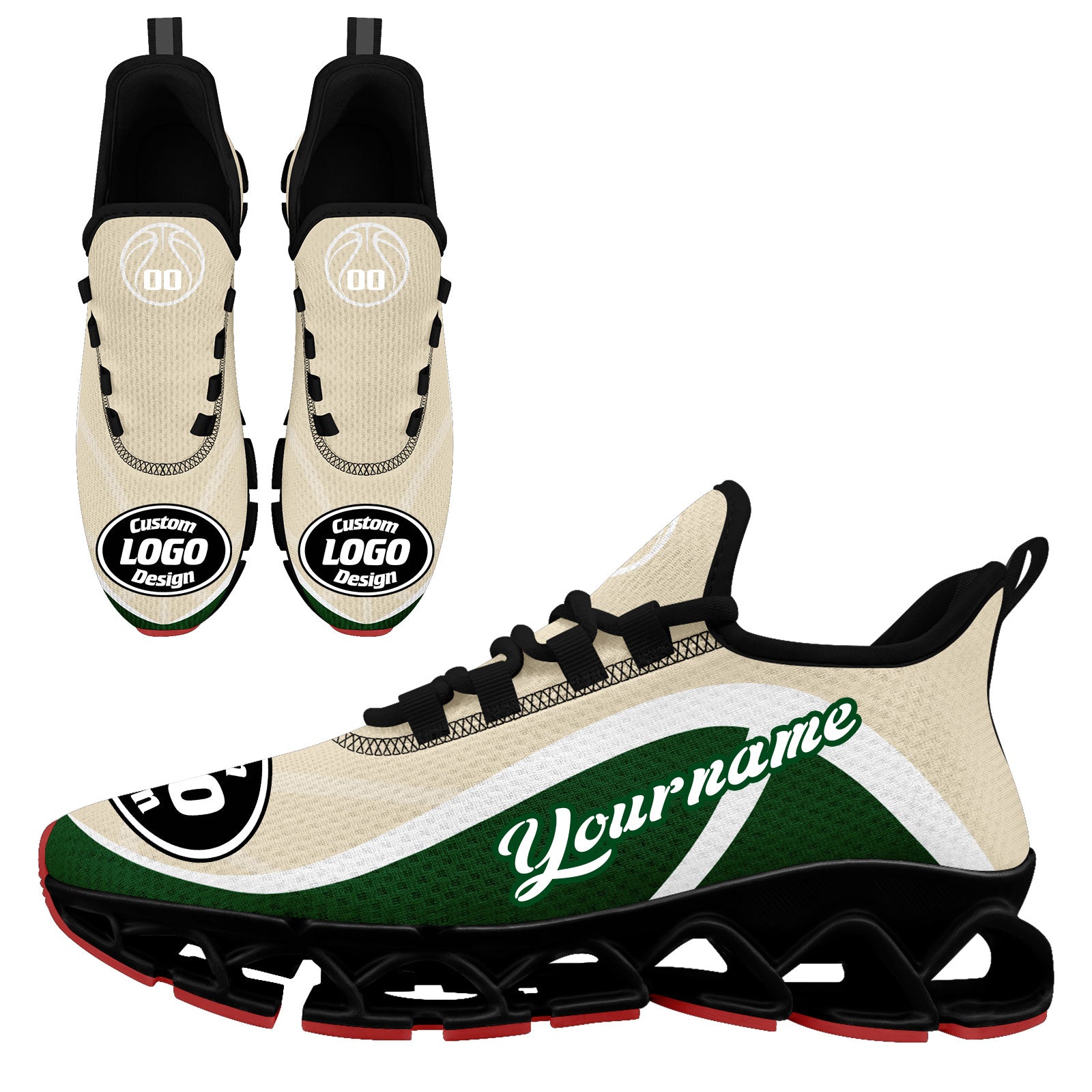 Custom Green Cream Maxsoul Sneakers - Personalized Comfort Shoes FN003XD D020391 Size 14 | Trendy Casual Wear for Men & Women, Perfect for Walking, Gym, and Street Fashion