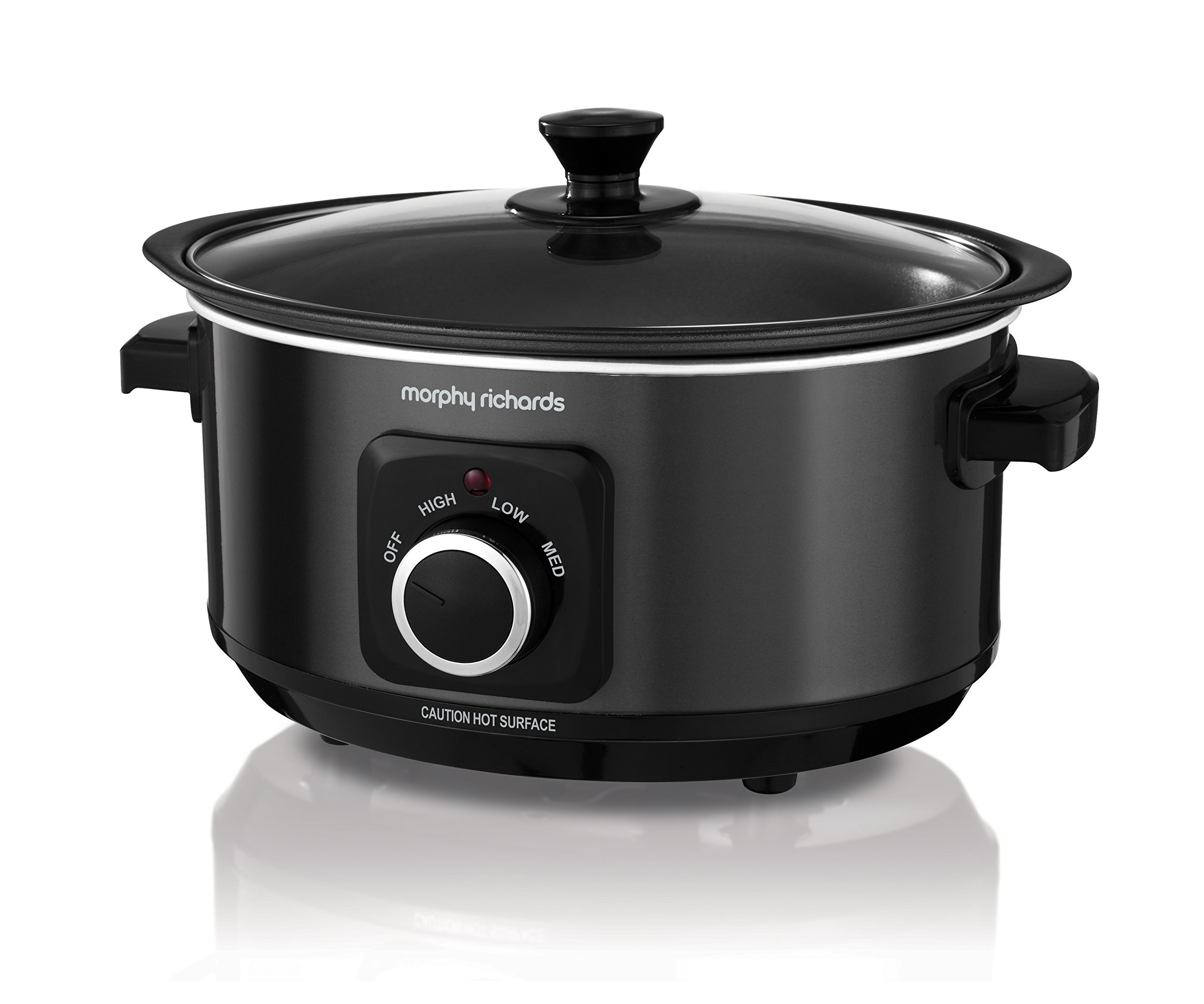 Morphy Richards 3.5L Sear & Stew Slow Cooker with Shatter-Resistant Aluminum Pot - 3 Heat Settings, Hob Safe, Easy to Clean, 163W, Black (Model 460012) - Perfect for Family Dinners, Meal Prep & Entertaining