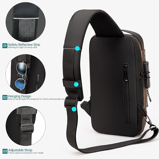 Anti-Theft Crossbody Backpack for Men & Women - Waterproof Sling Bag with USB Charging Port & Lock - Perfect for Travel, Hiking, Gym & Daily Use