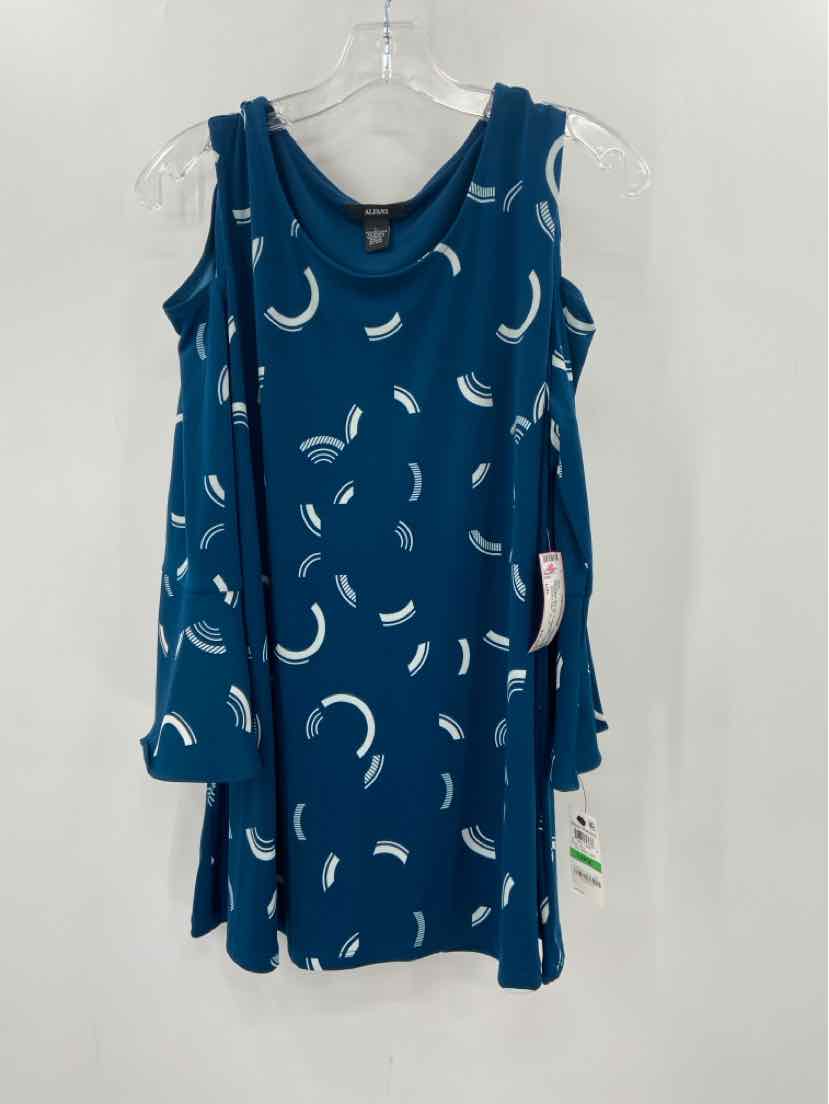 Vintage Alfani Blue Printed Open Shoulder Blouse Size L/XL - Perfect for Casual Outings, Date Nights & Summer Fashion