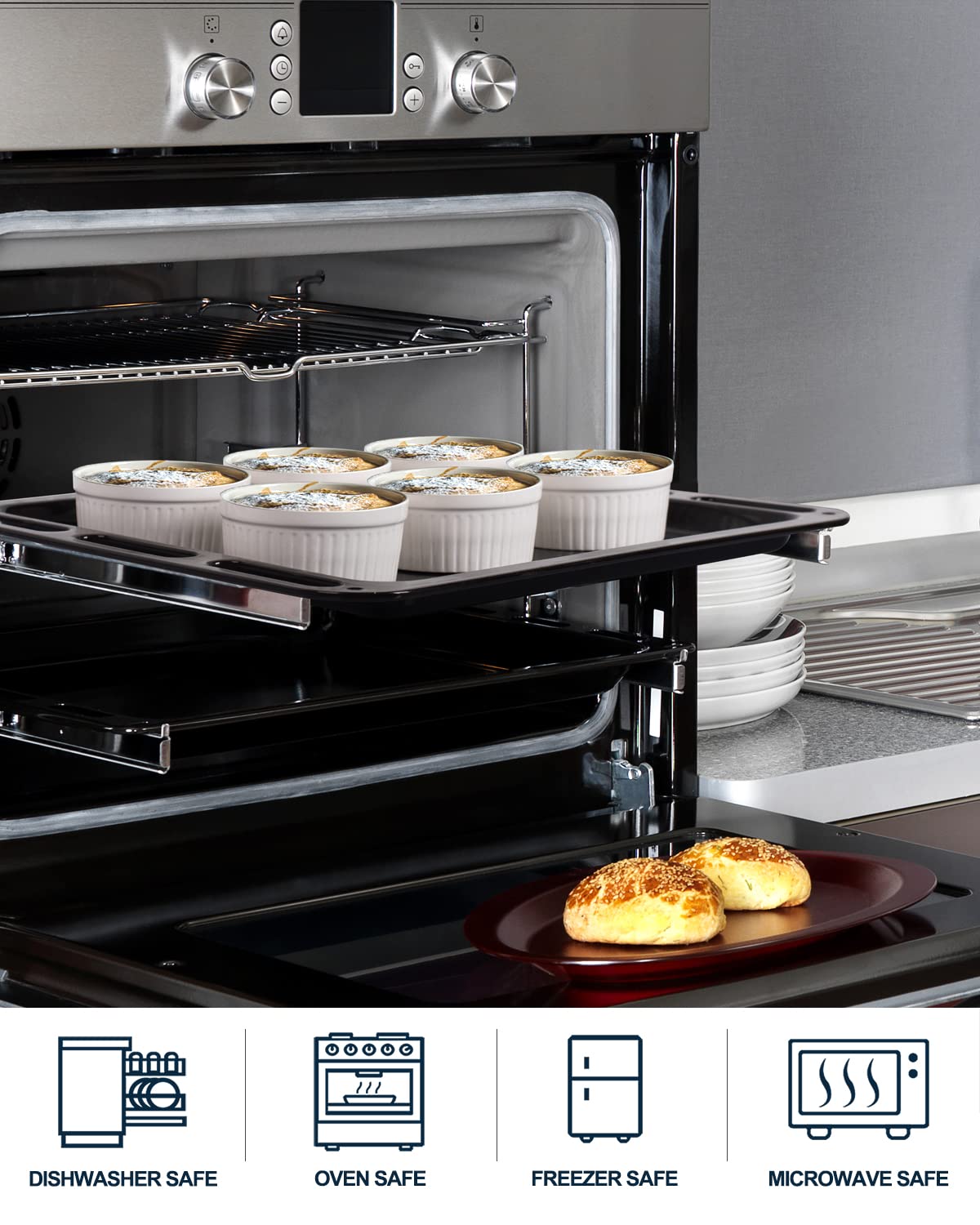 Delling 12 Oz Porcelain Ramekins - Oven Safe Souffle Dishes for Baking, Creme Brulee & French Onion Soup (6-Pack, White) | Perfect for Desserts, Side Dishes & Elegant Dinner Parties