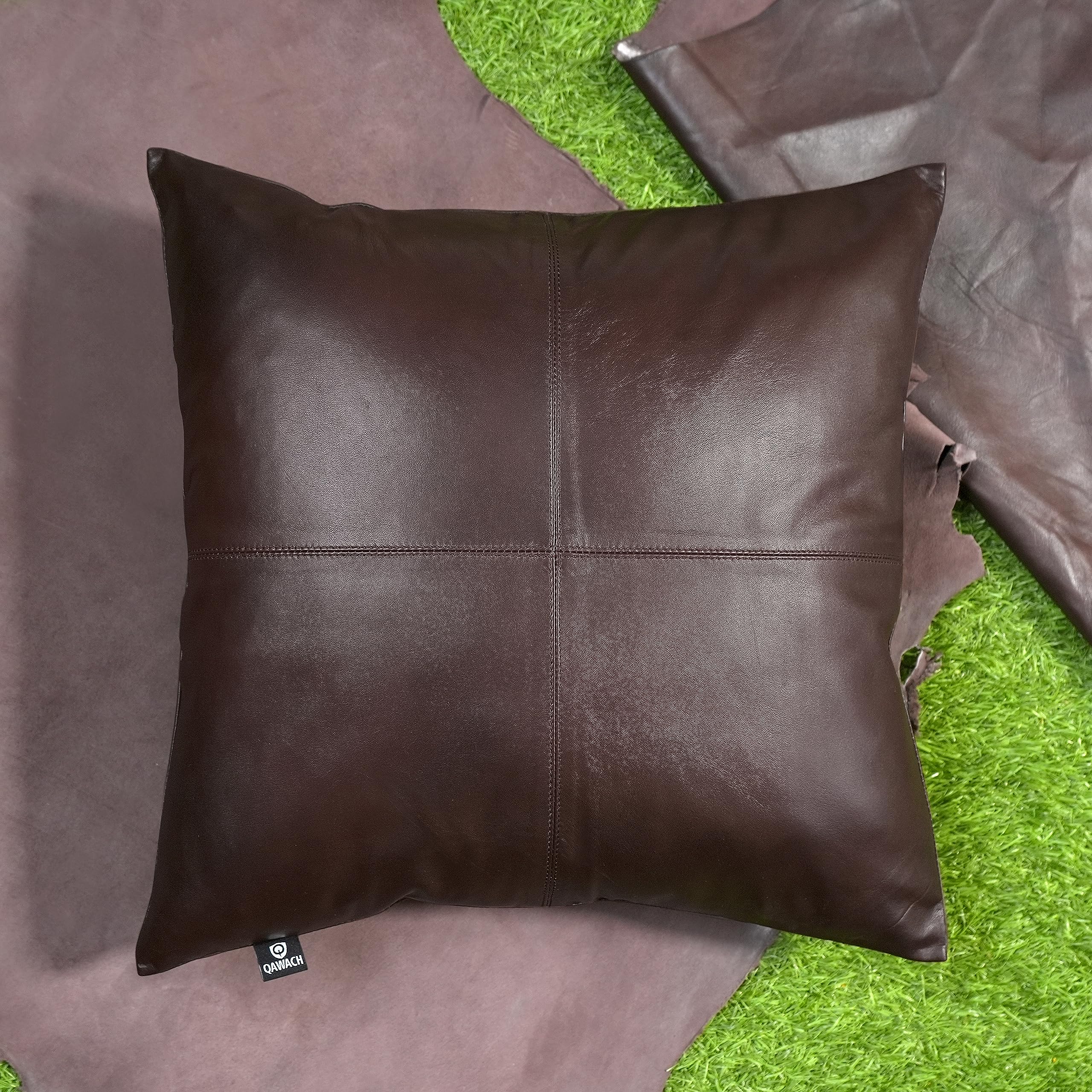 Premium Lambskin Leather Pillow Cover - 22x22 Inch Sofa Cushion Case - Luxury Decorative Throw Covers for Living Room, Bedroom - Dark Brown (Pack of 2) - Perfect for Home Decor, Cozy Sofa & Accent Pillows