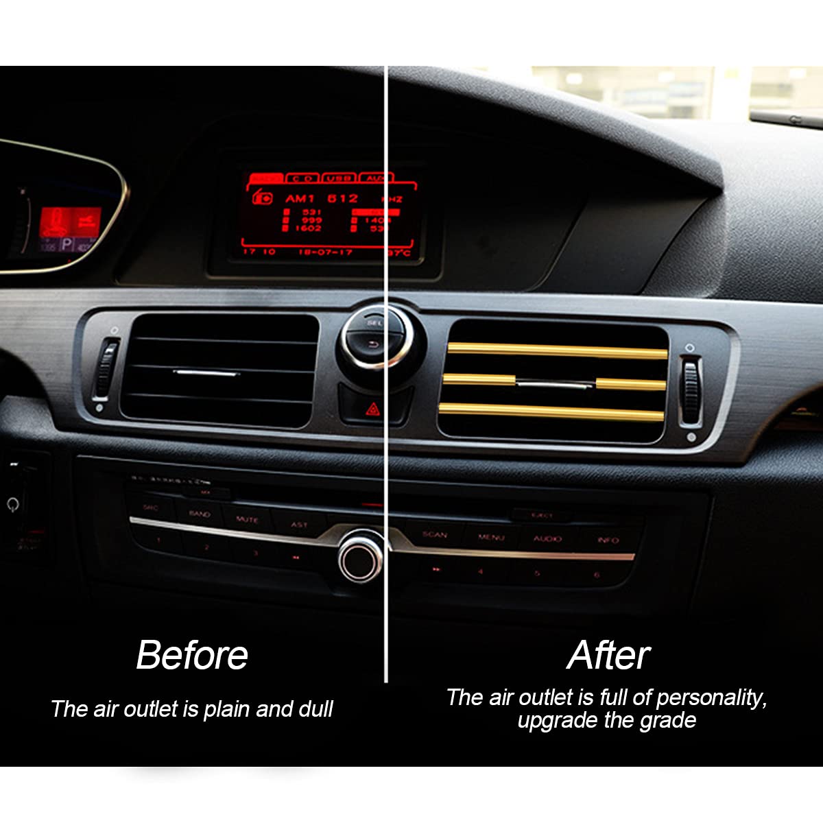 20PCS Universal Waterproof Bendable Car Air Vent Trim Decoration Strip - Gold AC Vent Outlet Cover for Most Vehicles | Car Interior Accessories & Styling Upgrade