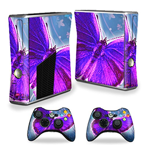 MightySkins Protective Decal Wrap Sticker for Microsoft Xbox 360 S Slim Console & 2 Controllers - Violet Butterfly Design | Customizable Gaming Skin for Enhanced Protection & Style | Perfect for Gaming Setups, Gifts & Personalization