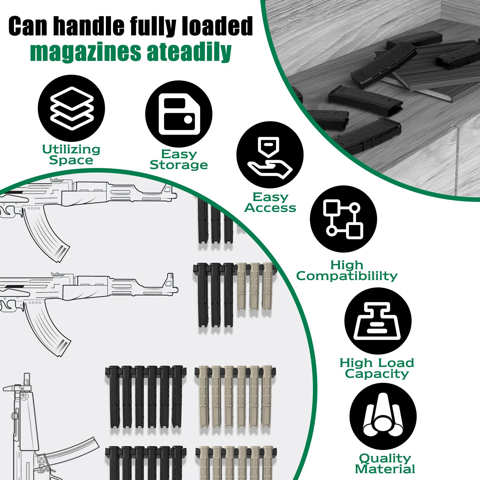 PMAG Rack Wall Mount - AR-15 Magazine Holder & Storage Organizer for Gun Safe, Locker, Cabinet - Durable Wall Mount Display for Home & Office Use - Perfect for Firearm Enthusiasts & Tactical Gear Organization