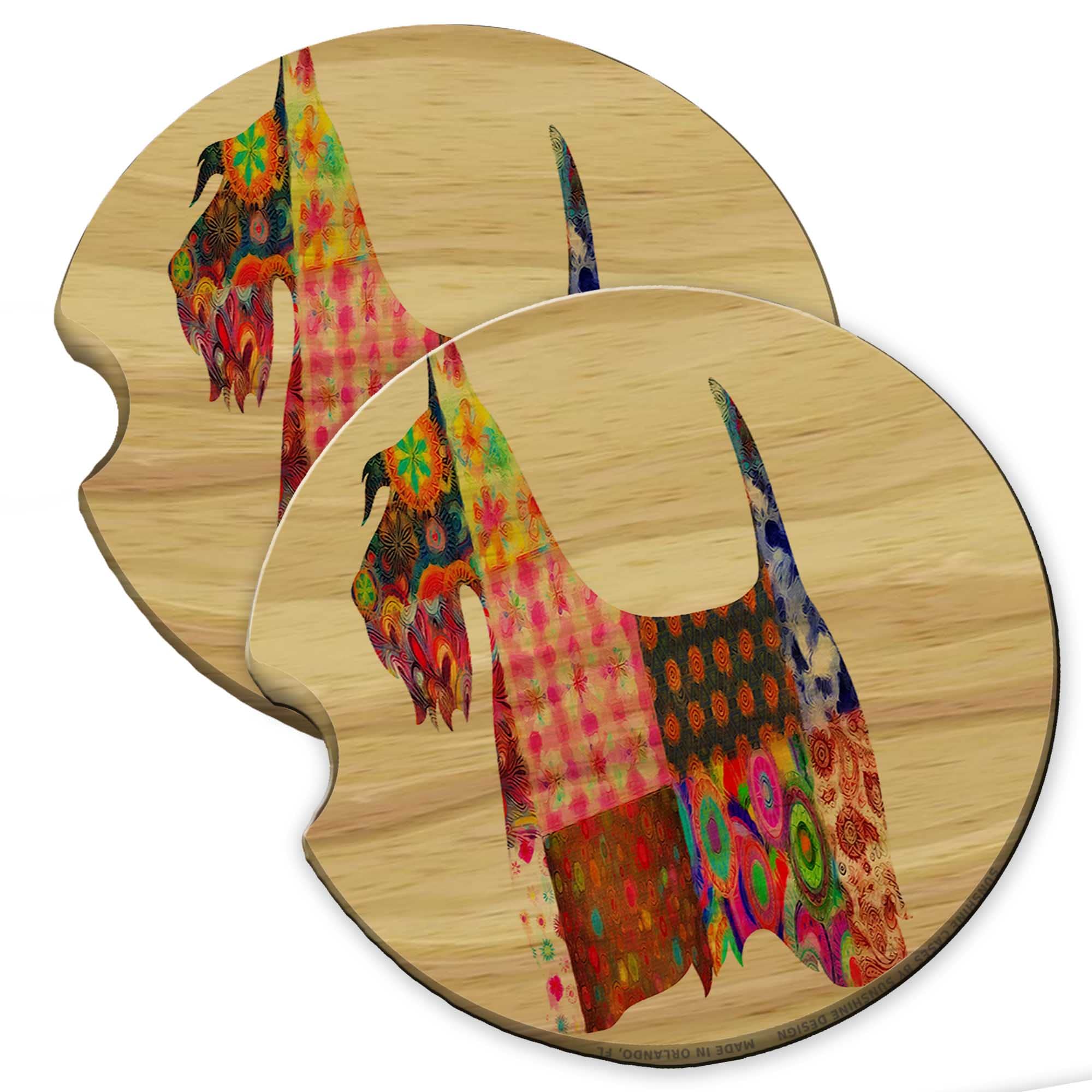 Scottish Terrier Wood Car Coaster Set of 2 - Dog Lover Gift for Car & Truck Cup Holders | Perfect for Coffee, Tea & Beverage Protection in Vehicles