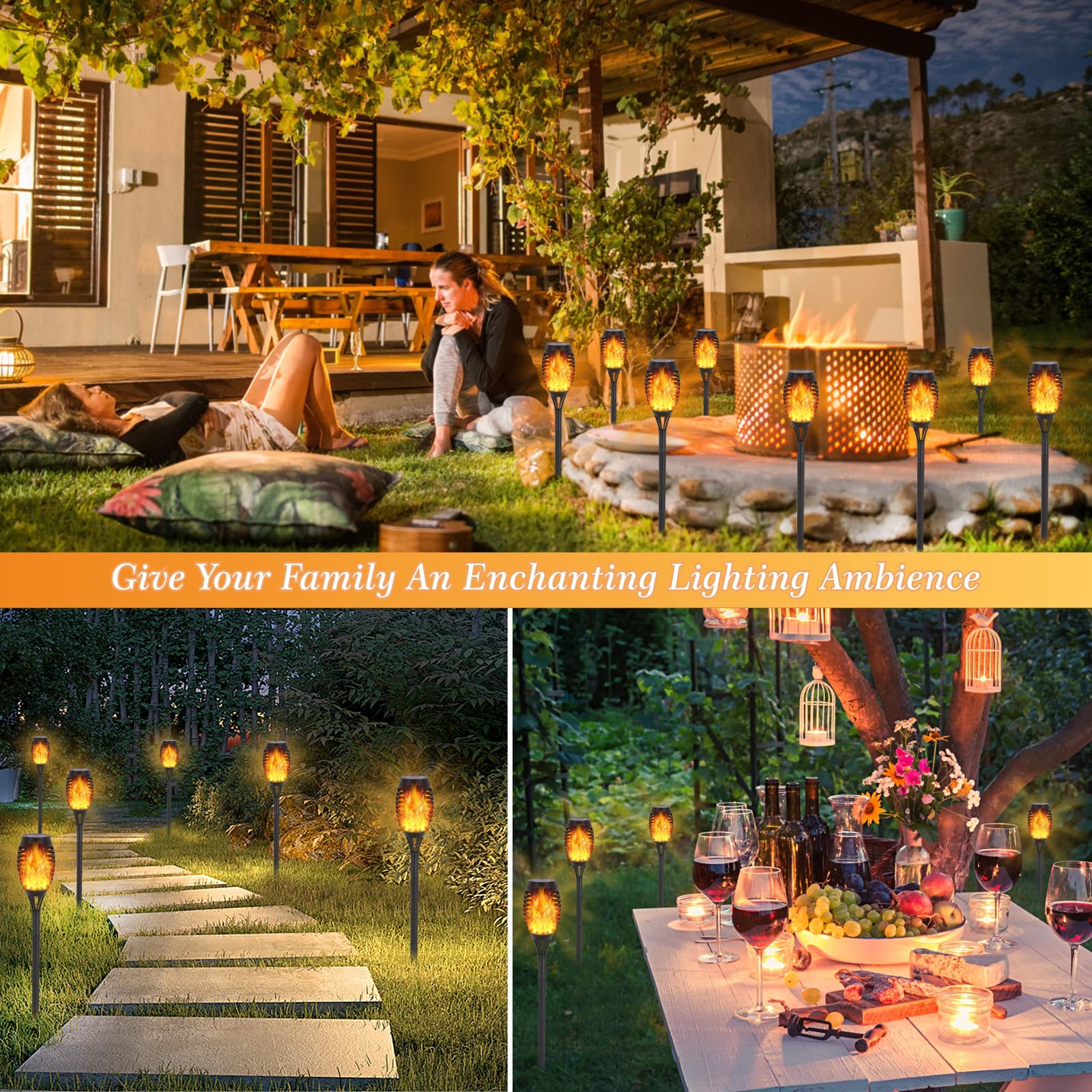 Upgraded 8 Pack Solar Outdoor Lights with Flickering Flame Effect - Waterproof Solar Torch & Landscape Lights for Pathway, Porch, Yard, Garden Decor - Perfect for Patio, Walkway, and Backyard Ambiance Lighting