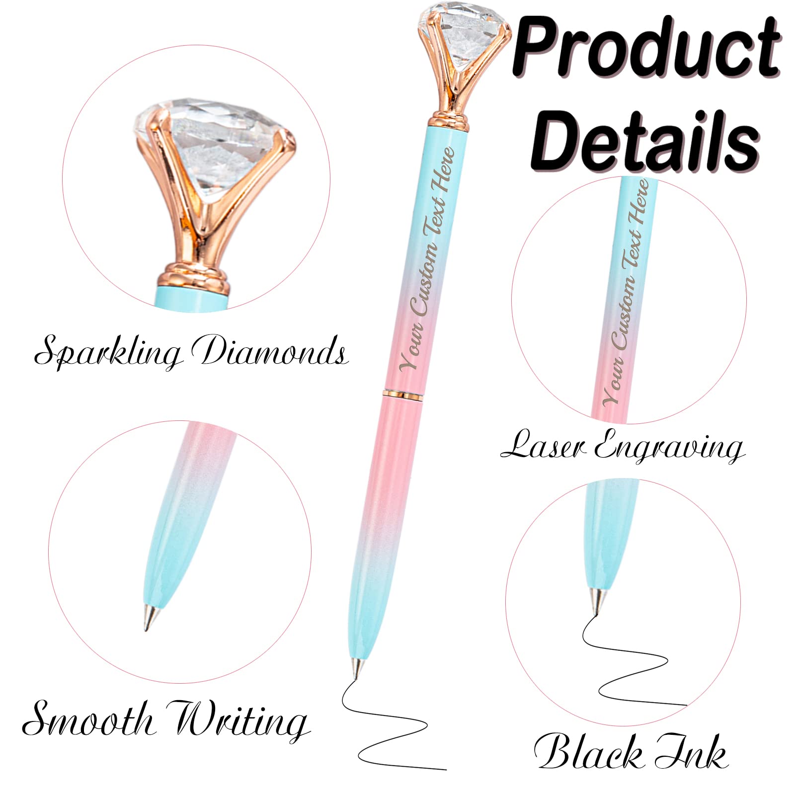 96-Pack Personalized Engraved Diamond Ballpoint Pens - Custom Name Black Ink Pens for Graduation, Birthday, Wedding Gifts - Bulk Office Supplies & Party Favors