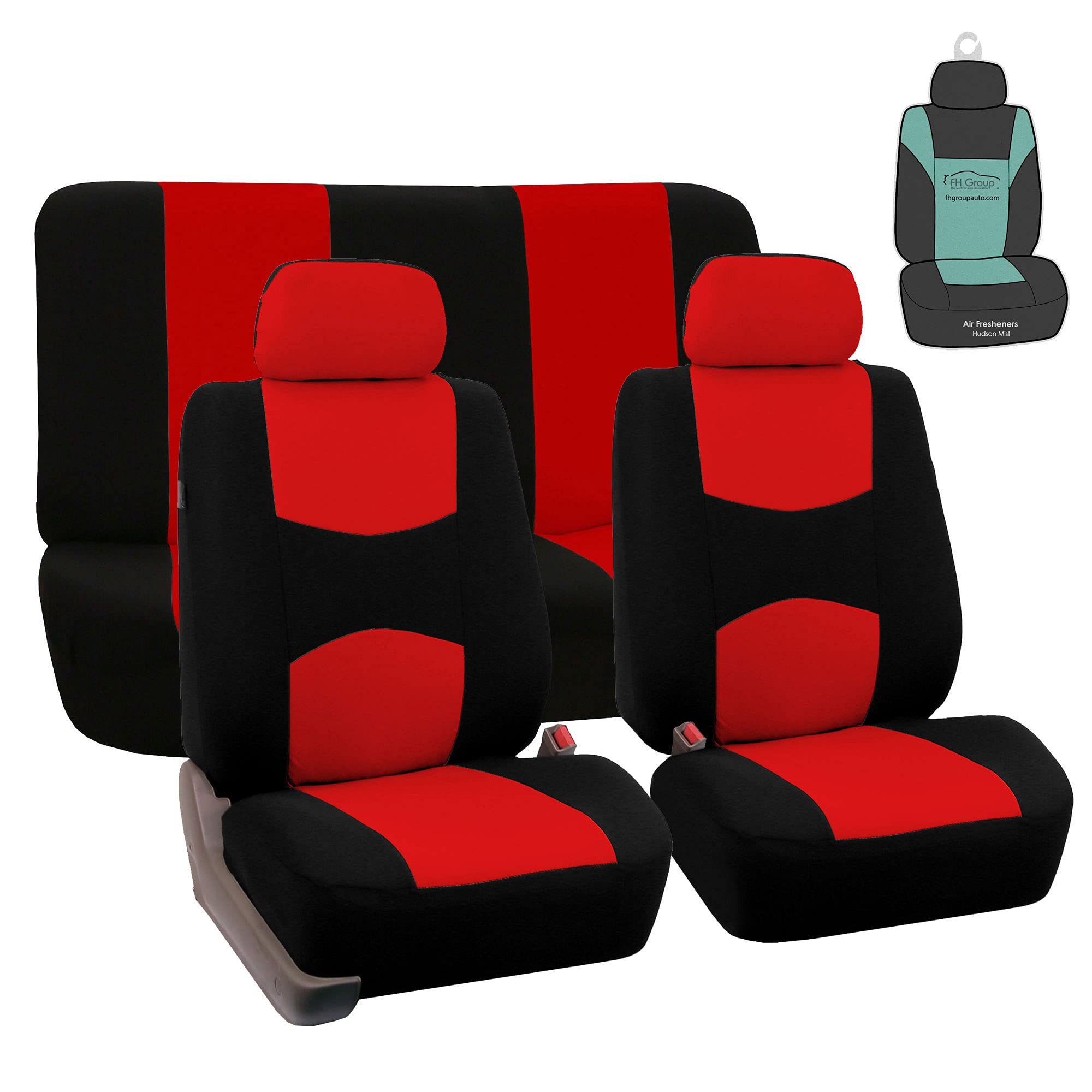 FH Group Universal Car Seat Covers - Full Set Red Flat Cloth for Vans, Trucks & SUVs - Durable Interior Protection
