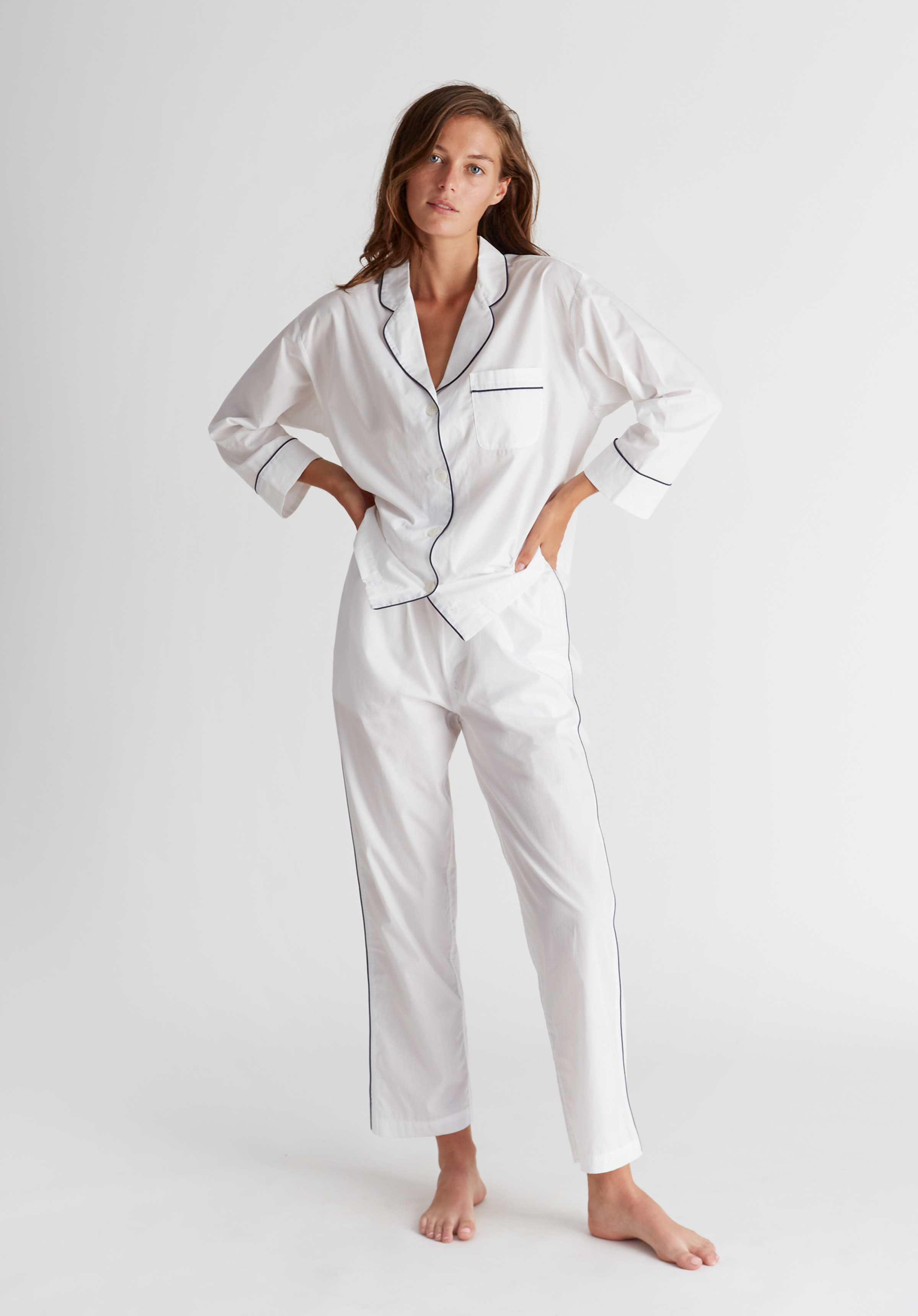 Marina Pajama Set - Soft White Poplin Sleepwear for Women | Comfortable Lounge & Sleepwear for Home Relaxation
