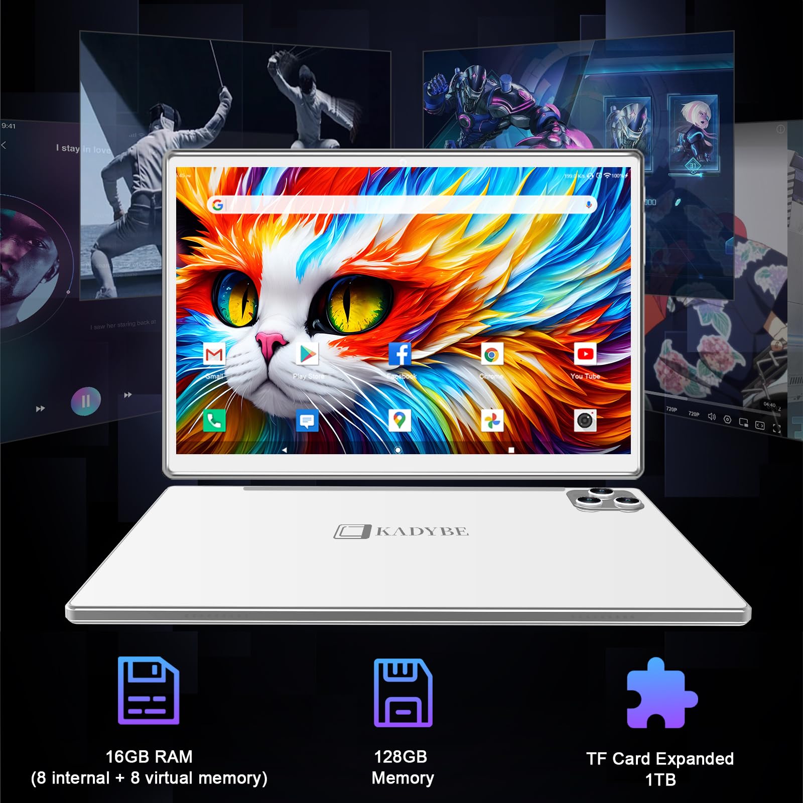 2025 Latest 10 Inch Android 13 Tablet - 128GB ROM + 16GB RAM (8+8 Virtual), 2-in-1 Laptop with Keyboard, Octa-Core Processor & 13MP Camera, 1TB Expandable Storage, FHD IPS Display - Perfect for Work, Study & Entertainment