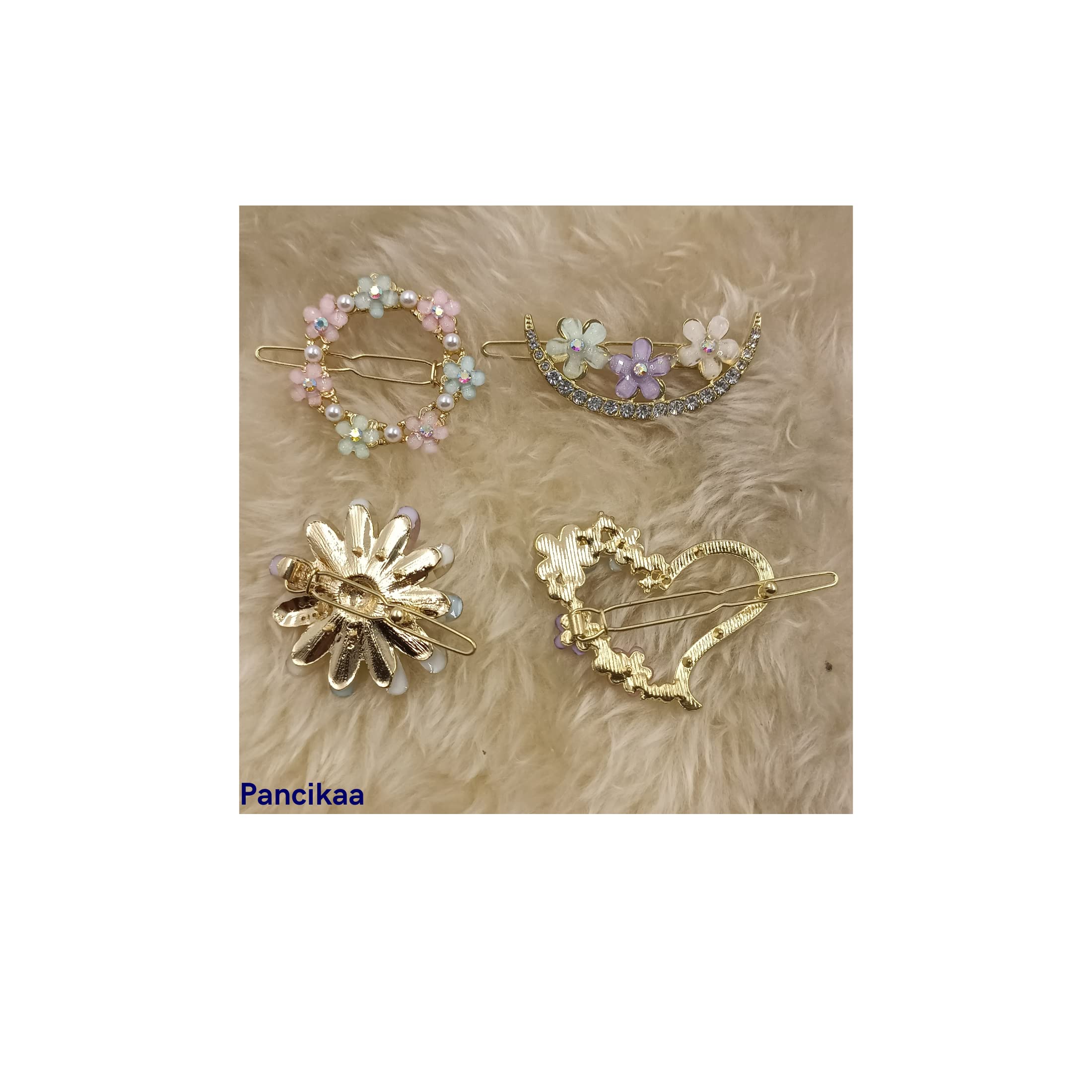 PANCIKAA Geometric Hollow Metal Hair Clips for Women - Korean Style Pearl Barrettes, Hairpins & Clamps (4-Piece Set, Multicolor) - Perfect for Weddings, Parties & Everyday Hairstyling