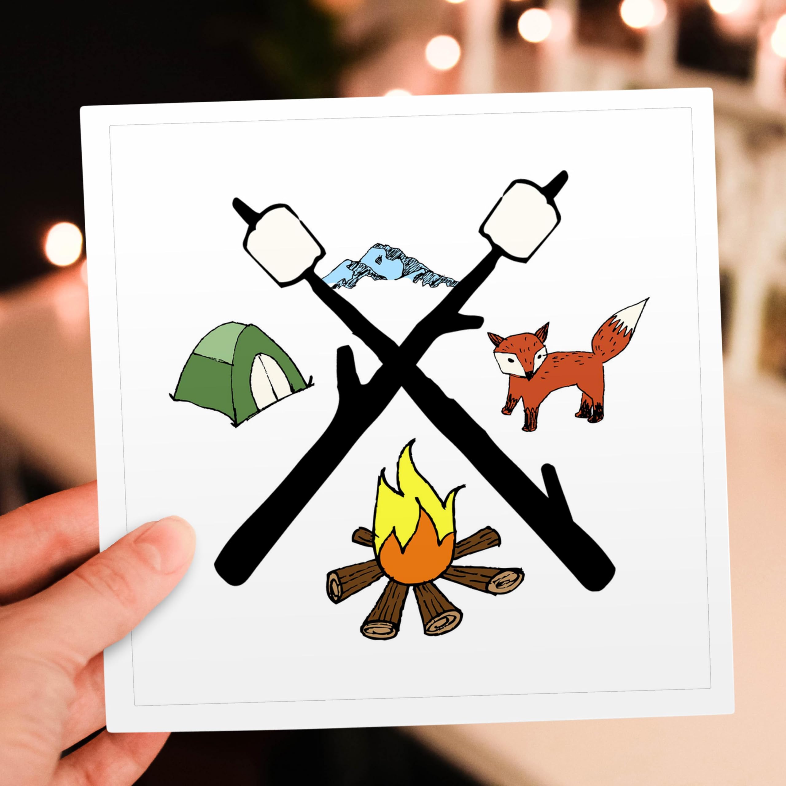Campfire Greeting Card with Tent & Fox Marshmallows Design - Perfect for Camping Enthusiasts & Outdoor Lovers - Ideal for Birthday, Thank You, and Holiday Cards