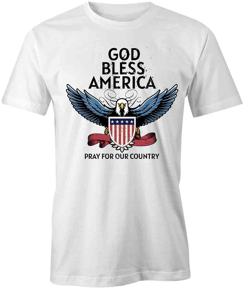 God Bless America Eagle Pray T-Shirt - Patriotic Graphic Tee for Men & Women | Printed Cotton White T-Shirt | Casual Wear, 4th of July, Memorial Day, Veterans Day