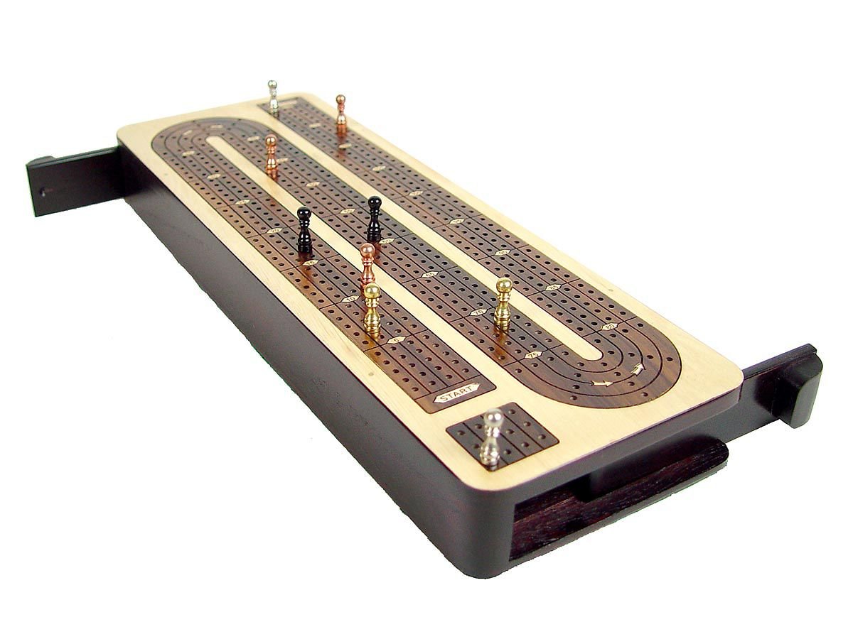 Handmade Wooden Cribbage Board with 4 Continuous Tracks & Sliding Lids - Classic Game Board for Family Game Nights, Camping Trips, and Pub Entertainment