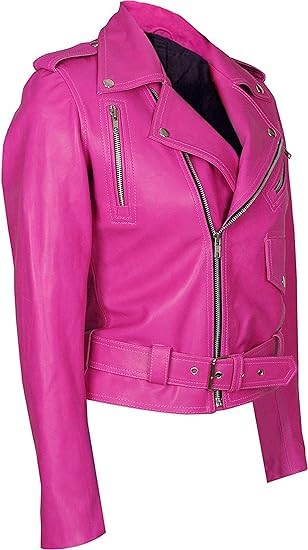 BLS Women's Genuine Lambskin Leather Motorcycle Jacket - Hot Pink Belted Slim Fit Biker Jacket for Ladies | Brando Style Streetwear | Perfect for Riding, Night Out & Fashion Statement
