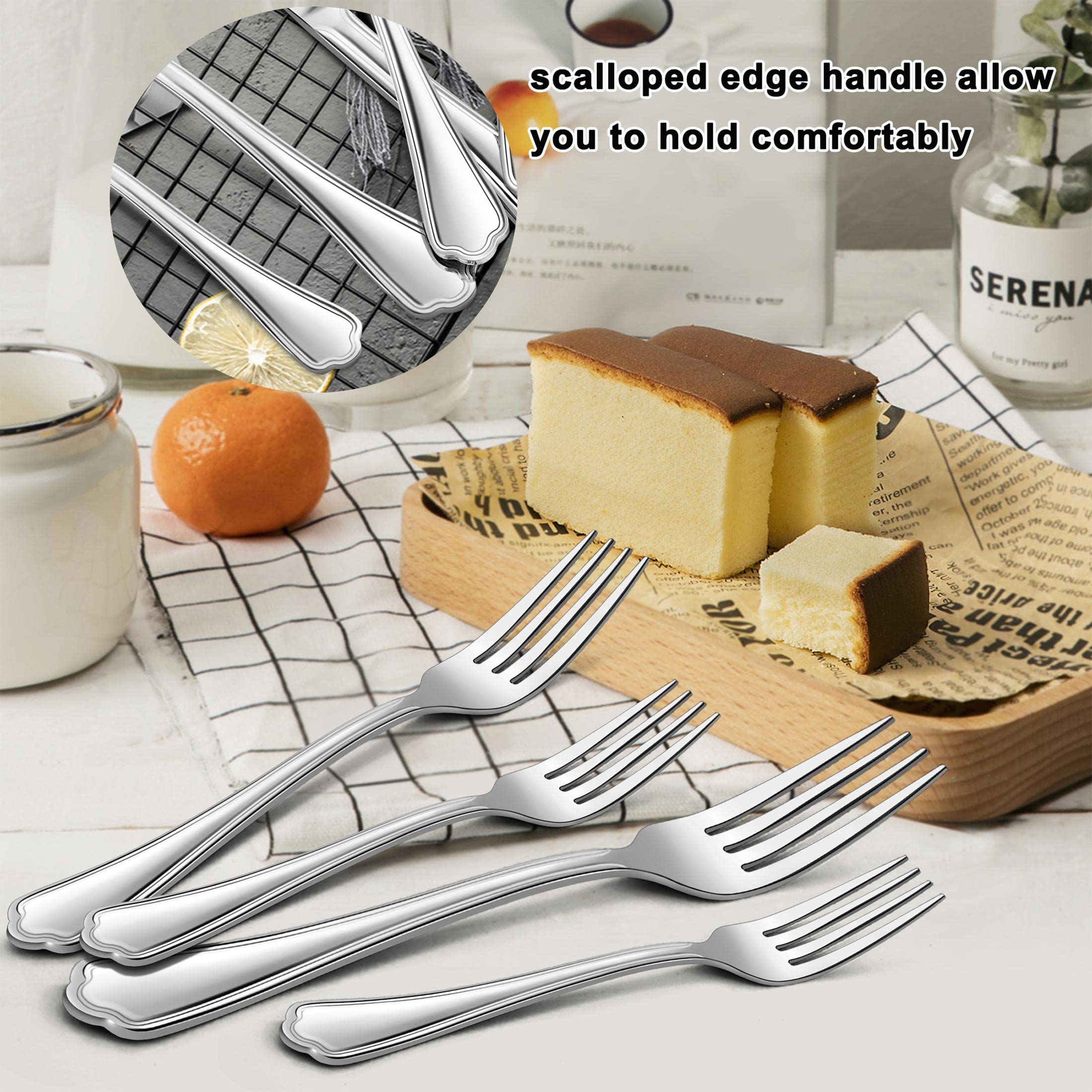 12-Piece Stainless Steel Salad Forks Set - 6.7 Inch Appetizer & Dessert Forks with Scalloped Edge, Dishwasher Safe - Perfect for Dinner Parties, Picnics, and Restaurant Use