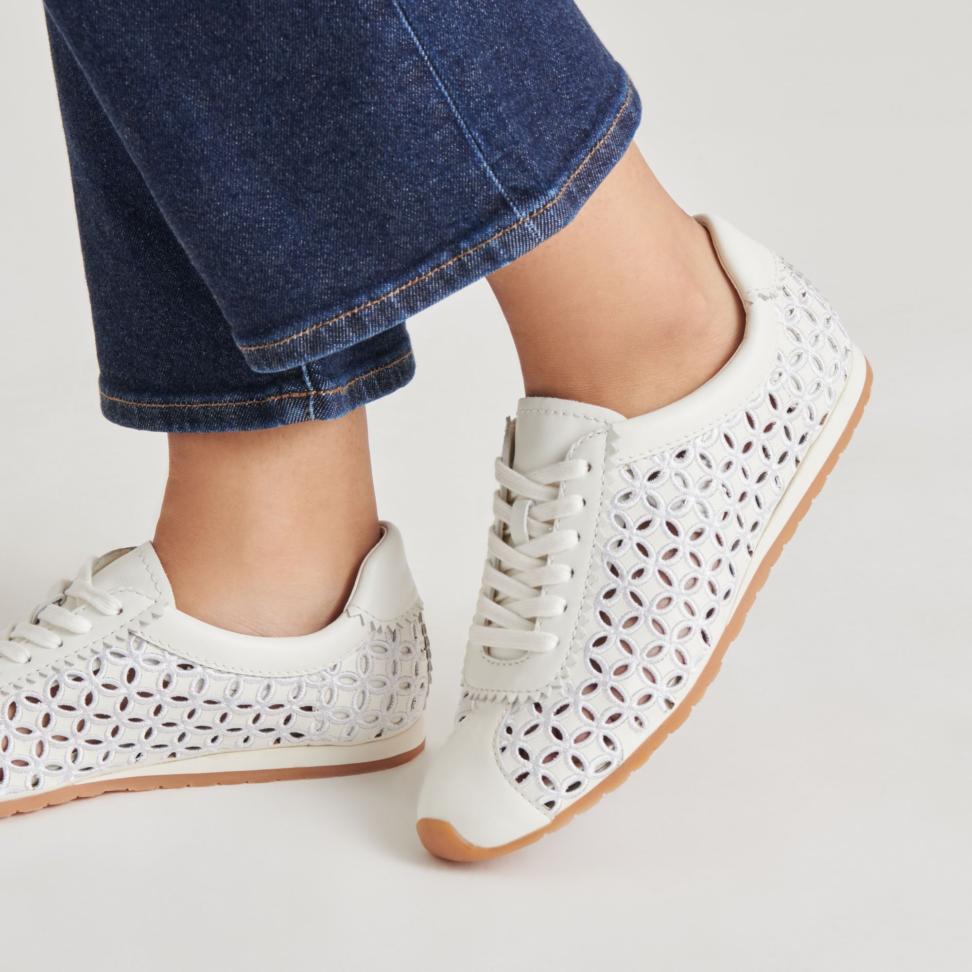 DANIE EYELET PERF SNEAKERS - Genuine Leather Women's White Fashion Sneakers for Casual Wear, Walking & Everyday Comfort