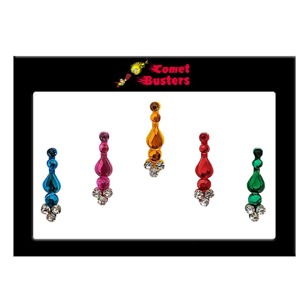 Comet Busters Beautiful Long Multicolor Stone Face Bindi (BIN1706) - Elegant Indian Forehead Jewelry for Weddings, Festivals & Cultural Events