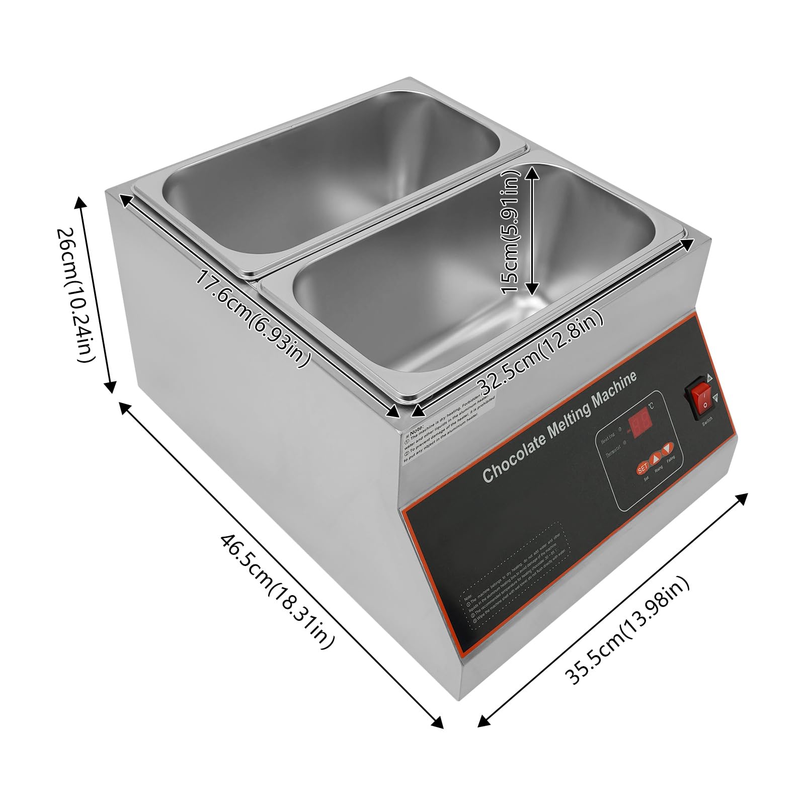 **500W Electric Chocolate Melting & Tempering Machine with Temperature Control - 2 Tanks Commercial Warmer for Chocolate, Milk, Coffee, Cheese & Soup - Perfect for Bakeries, Cafés & Candy Shops**