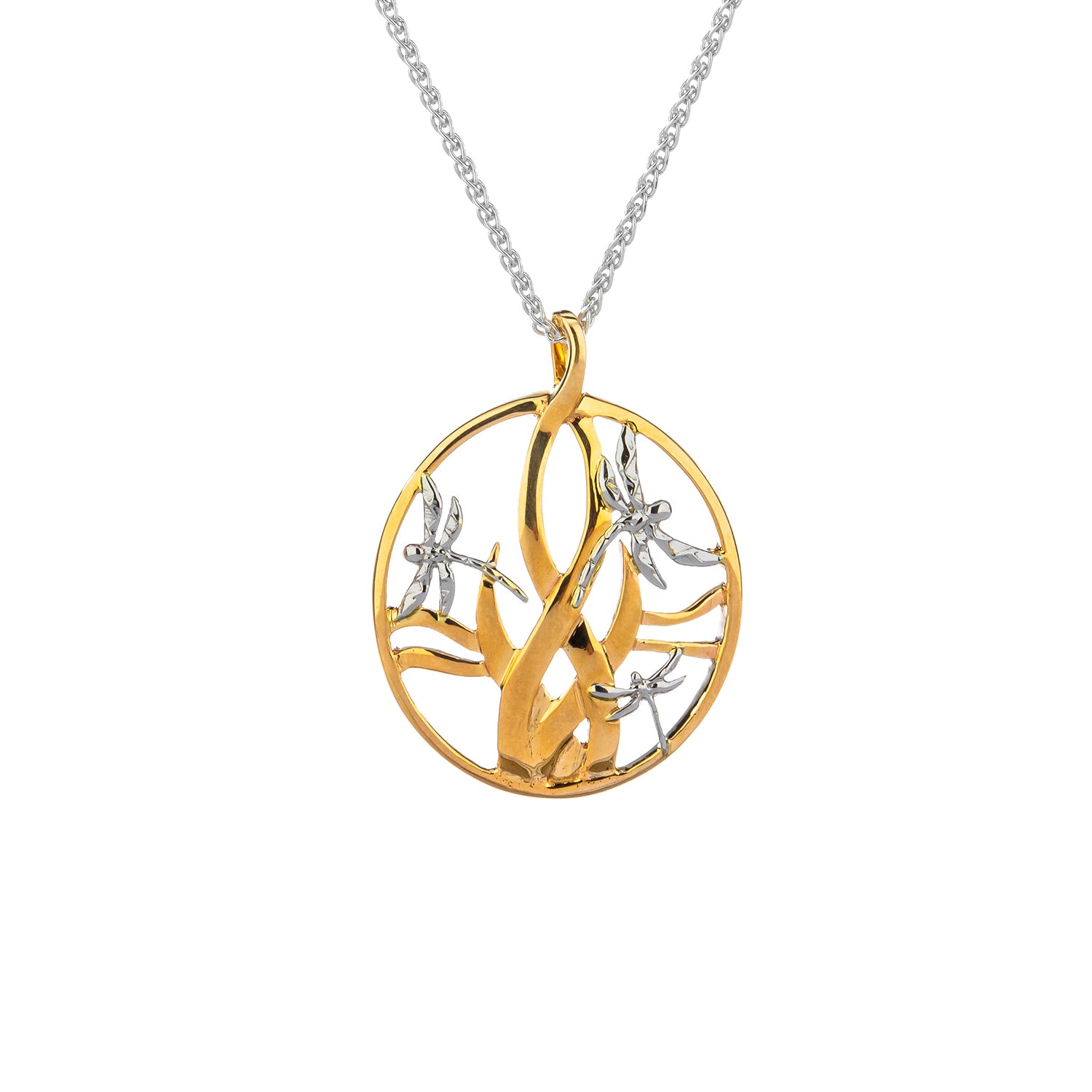 10K Yellow and White Gold Dragonfly in Reeds Pendant Necklace - Dainty Jewelry for Women, Perfect for Gifts, Anniversaries & Everyday Wear