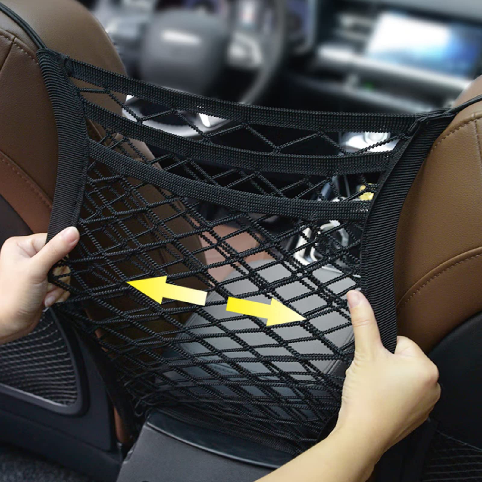 3-Layer Adjustable Car Seat Back Mesh Organizer with Hooks - Universal Car Storage Net Pocket for Kids & Pets Safety - Perfect for Road Trips, Family Travel & Pet Carriers