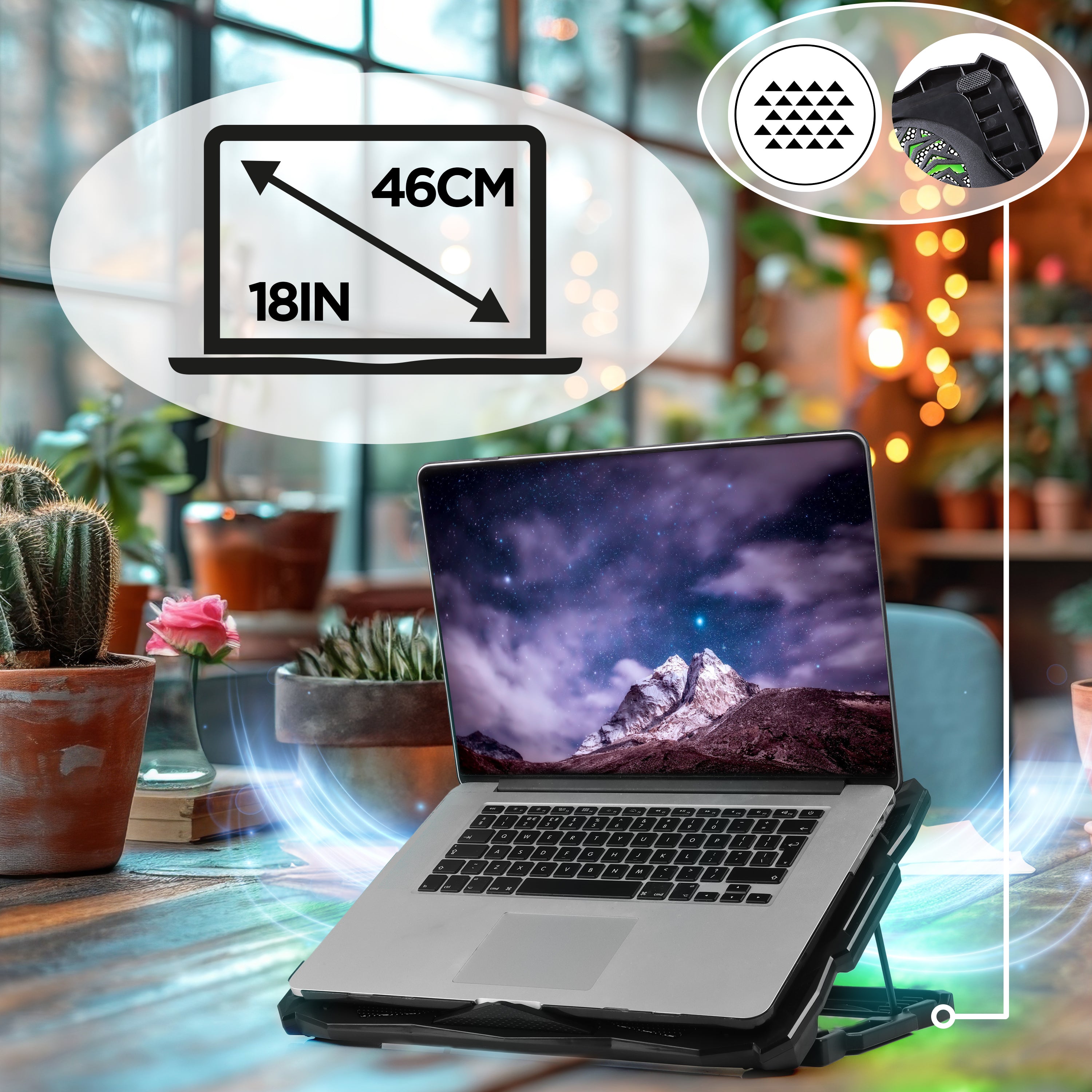 Duronic LC1 Laptop Cooling Pad with 5 Quiet Fans - Adjustable Ergonomic Stand, LED Lights for Gaming, Work & Study - Lightweight Cooling Solution for MacBook, Dell, HP & More Laptops (Home Office & Gaming Setup)