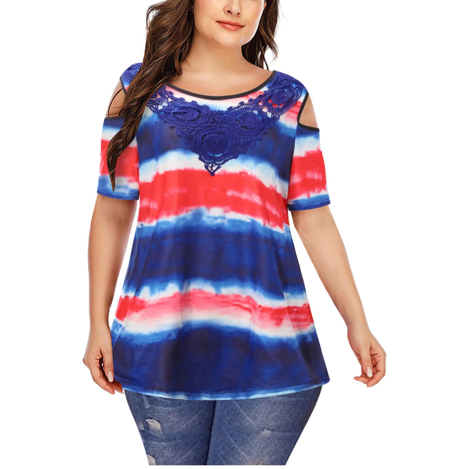 PBNBP Women's Plus Size Summer Tunic Tops - Cold Shoulder Round Neck Printed Casual Blouse for Women & Girls | Trendy Going Out & Vacation Wear