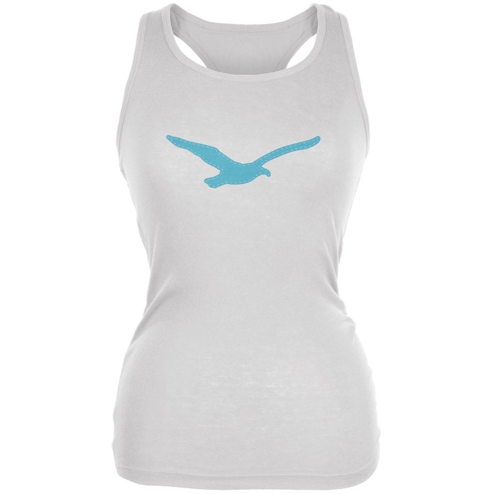 Seagull Faux Stitched White Juniors Soft Tank Top - Women's Casual Summer T-Shirt for Beach, Vacation & Everyday Wear