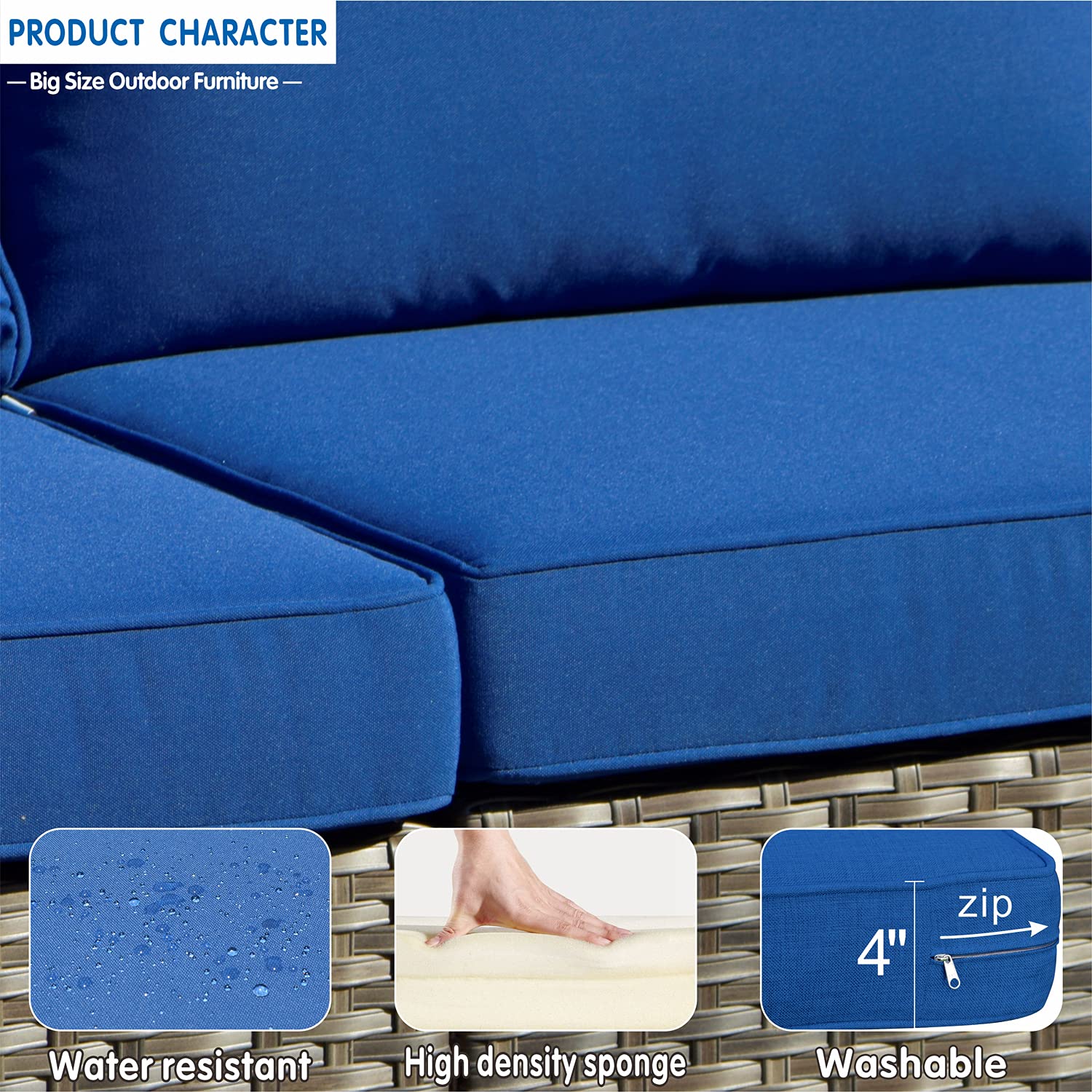 6-Piece Patio Furniture Set Outdoor Wicker Rattan Sectional Sofa with Comfy Cushions - All-Weather Assembled Grey Rattan & Navy Blue Cushion - No Assembly Required - Perfect for Backyard, Garden, Poolside or Balcony Relaxation