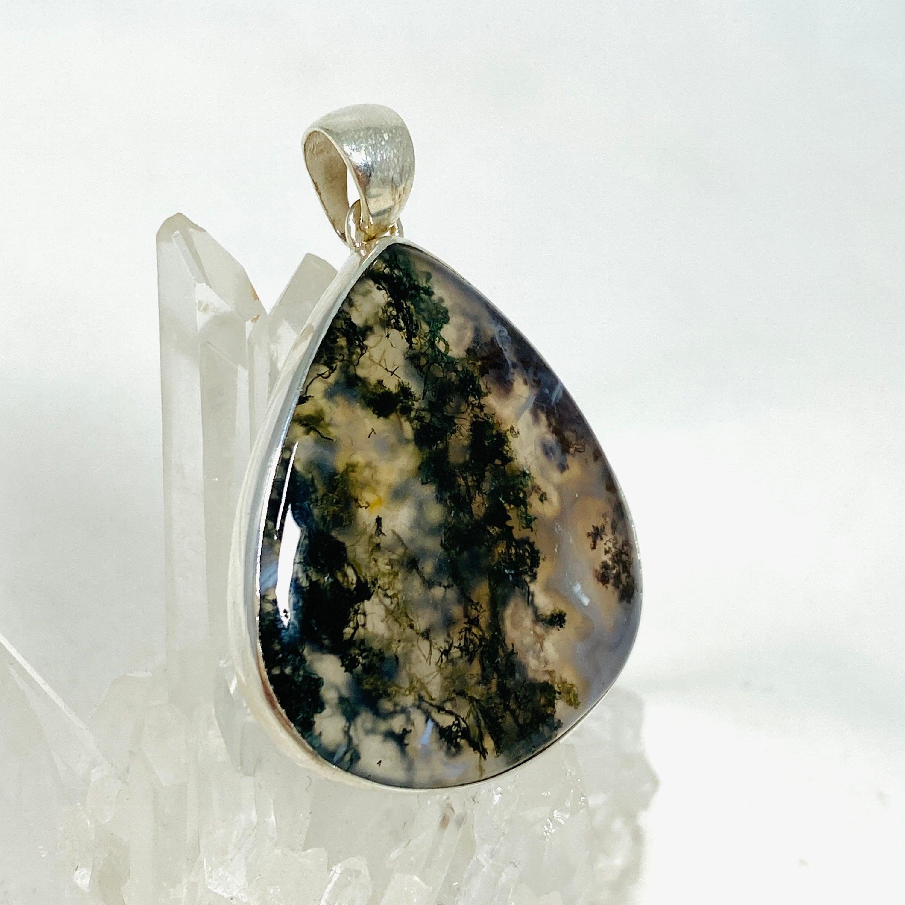 Natural Moss Agate Teardrop Pendant Necklace - 925 Sterling Silver Jewelry KPGJ3623 | Elegant Gift for Women, Boho Chic Accessory for Everyday Wear & Special Occasions
