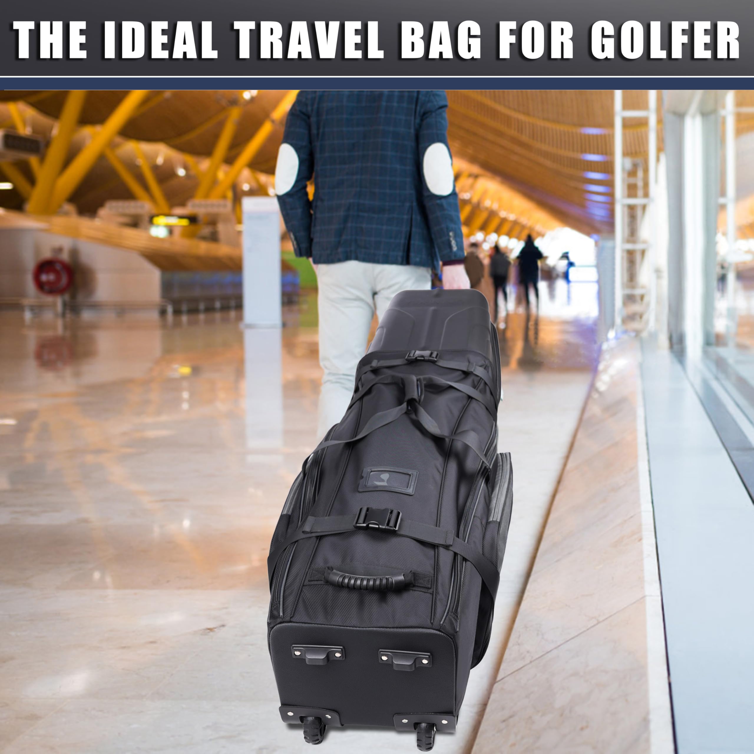 CHAMPKEY Premium Golf Travel Bag for Airlines - Hard Case Top with Oversized Wheels - Durable Oxford Fabric Golf Club Carrier - Gray Luggage for Air Travel & Golf Trips