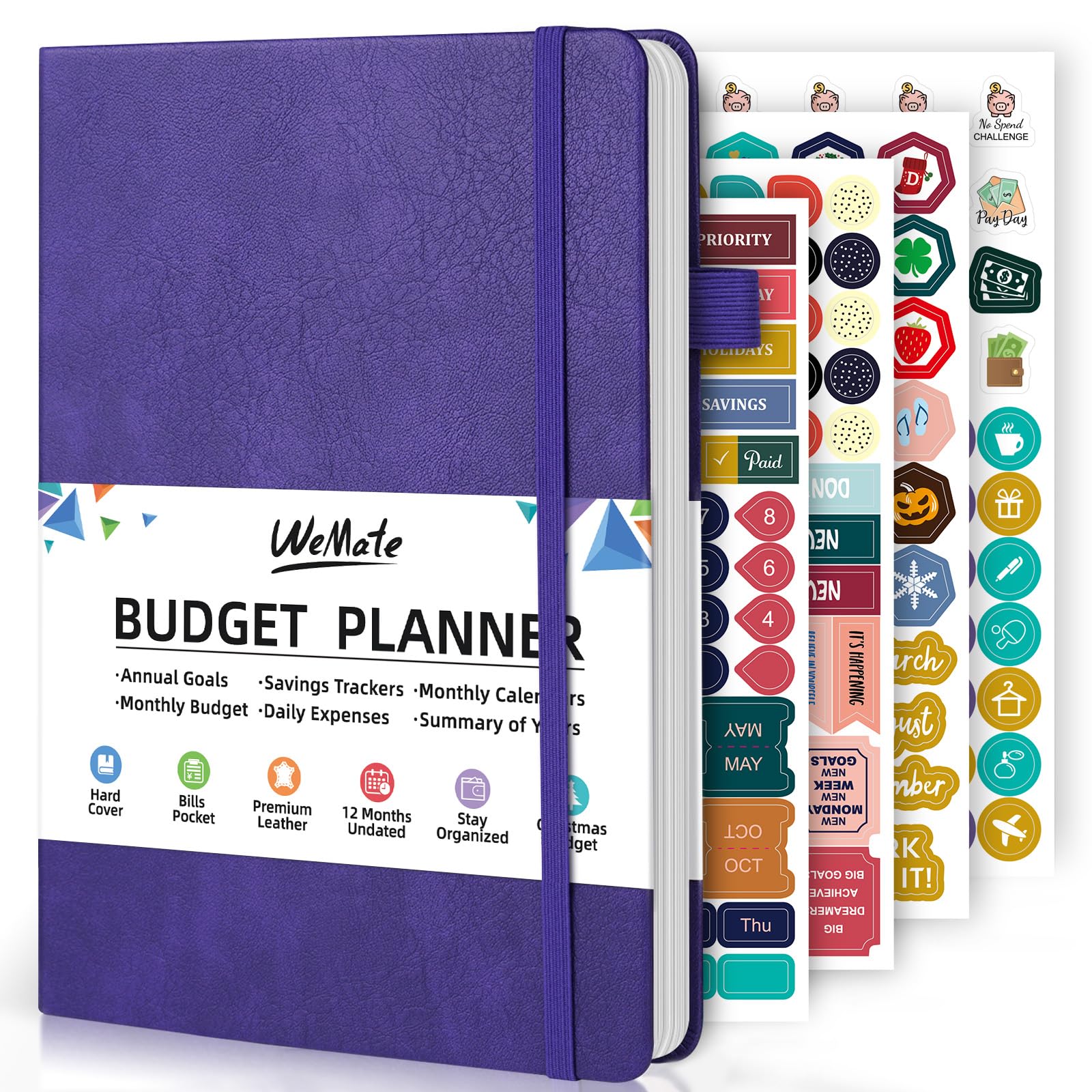 WEMATE 2025 Monthly Budget Planner - Undated Expense Tracker Notebook & Financial Organizer, 12-Month Bill Planner for Money Management, A5 Purple Accounting Book - Perfect for Personal Finance, Home Budgeting & Debt Control
