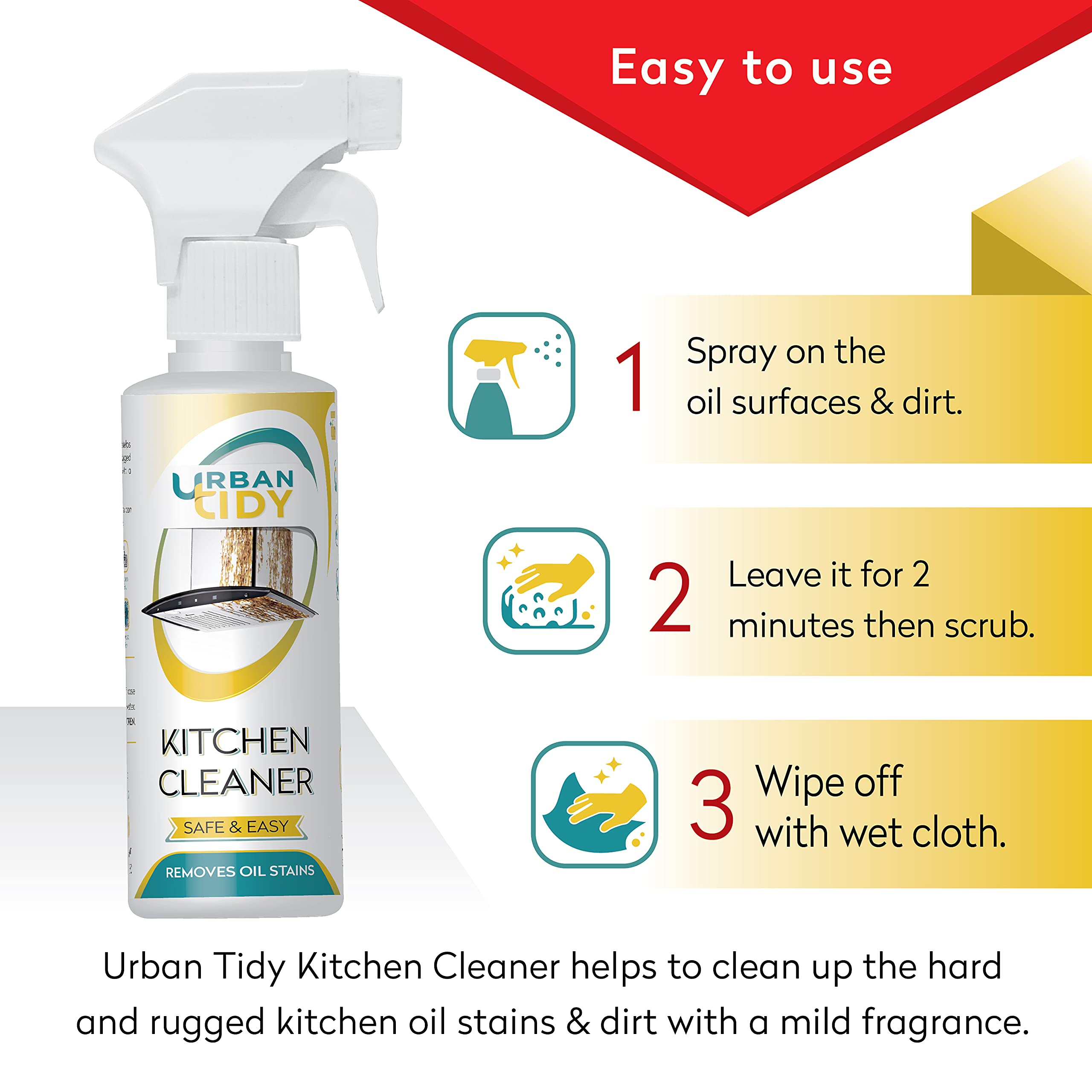 Urban Tidy Kitchen Cleaner - Oil Stain Remover for Gas Stove, Chimney, Oven, Grill, Exhaust Fans & Countertops | 250GM (Pack of 2) with Fresh Fragrance | Perfect for Deep Cleaning & Grease Removal in Home Kitchens