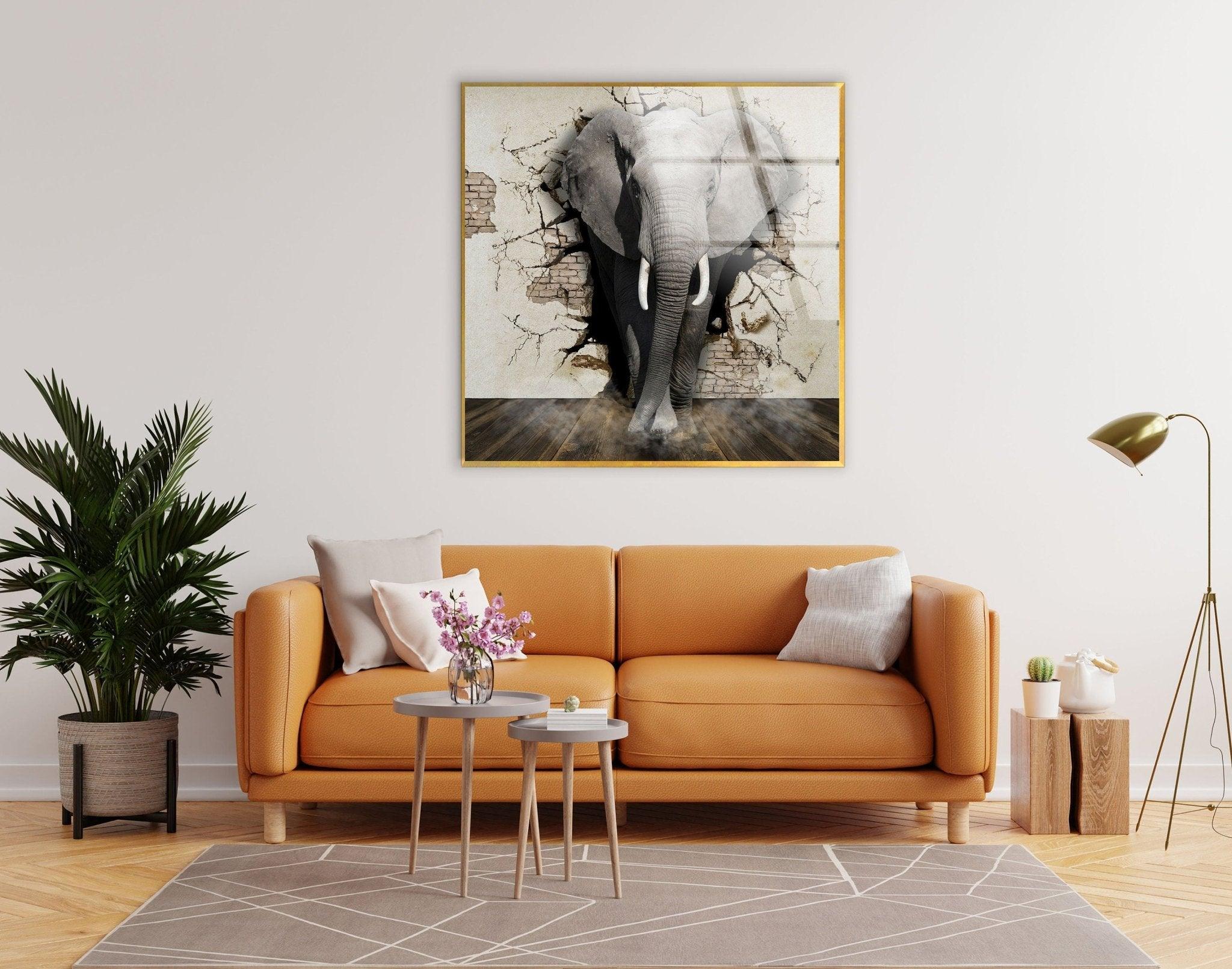 3D Elephant Art Glass Wall Decor - Handmade Modern Home Decoration for Living Room, Bedroom, Office - Unique Gift Idea for Animal Lovers