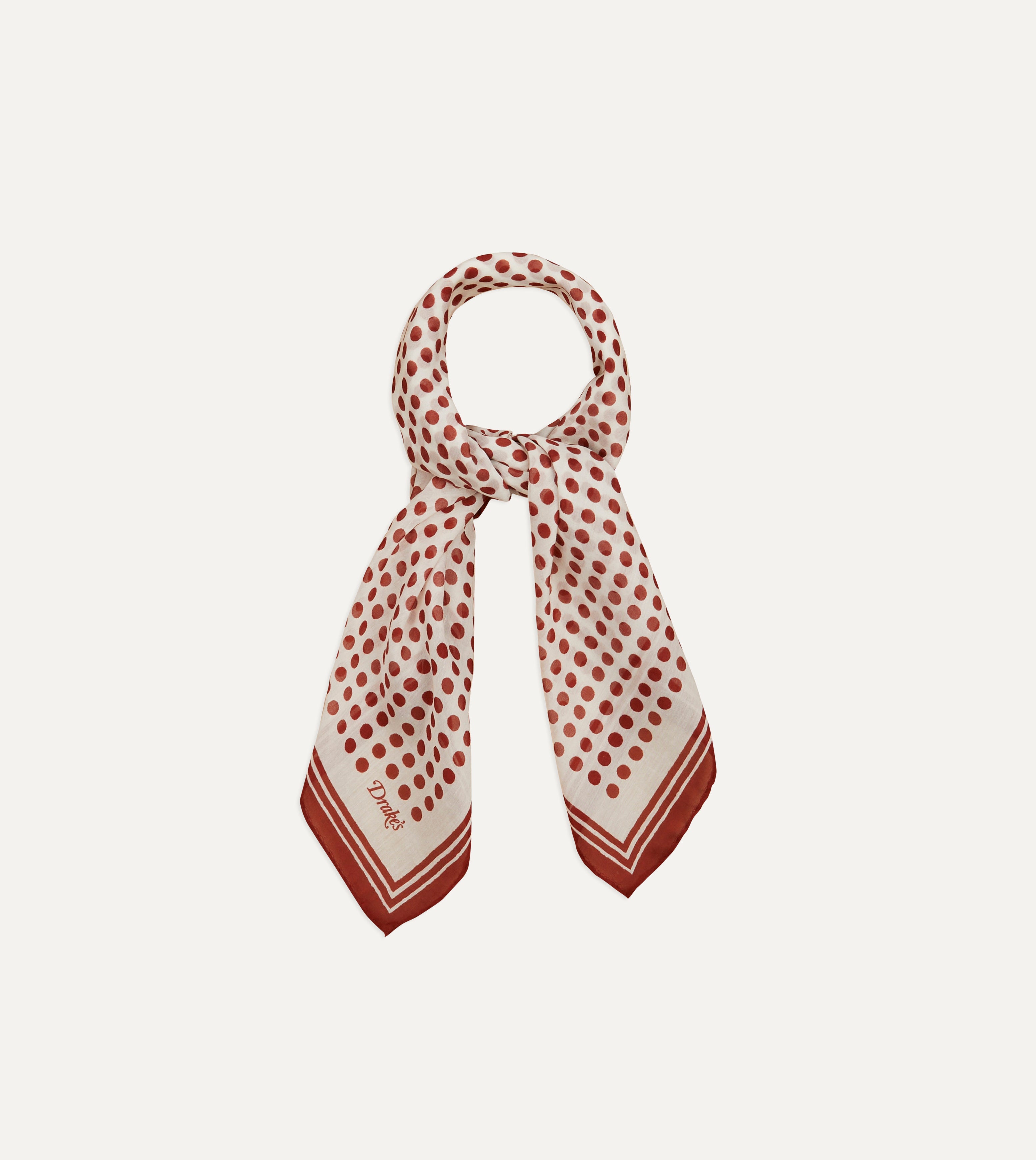 Elegant Ecru & Red Spots Print Silk-Cotton Bandana Scarf - Soft & Breathable Fashion Accessory for Women, Men - Perfect for Casual Outfits, Beach Days & Outdoor Adventures