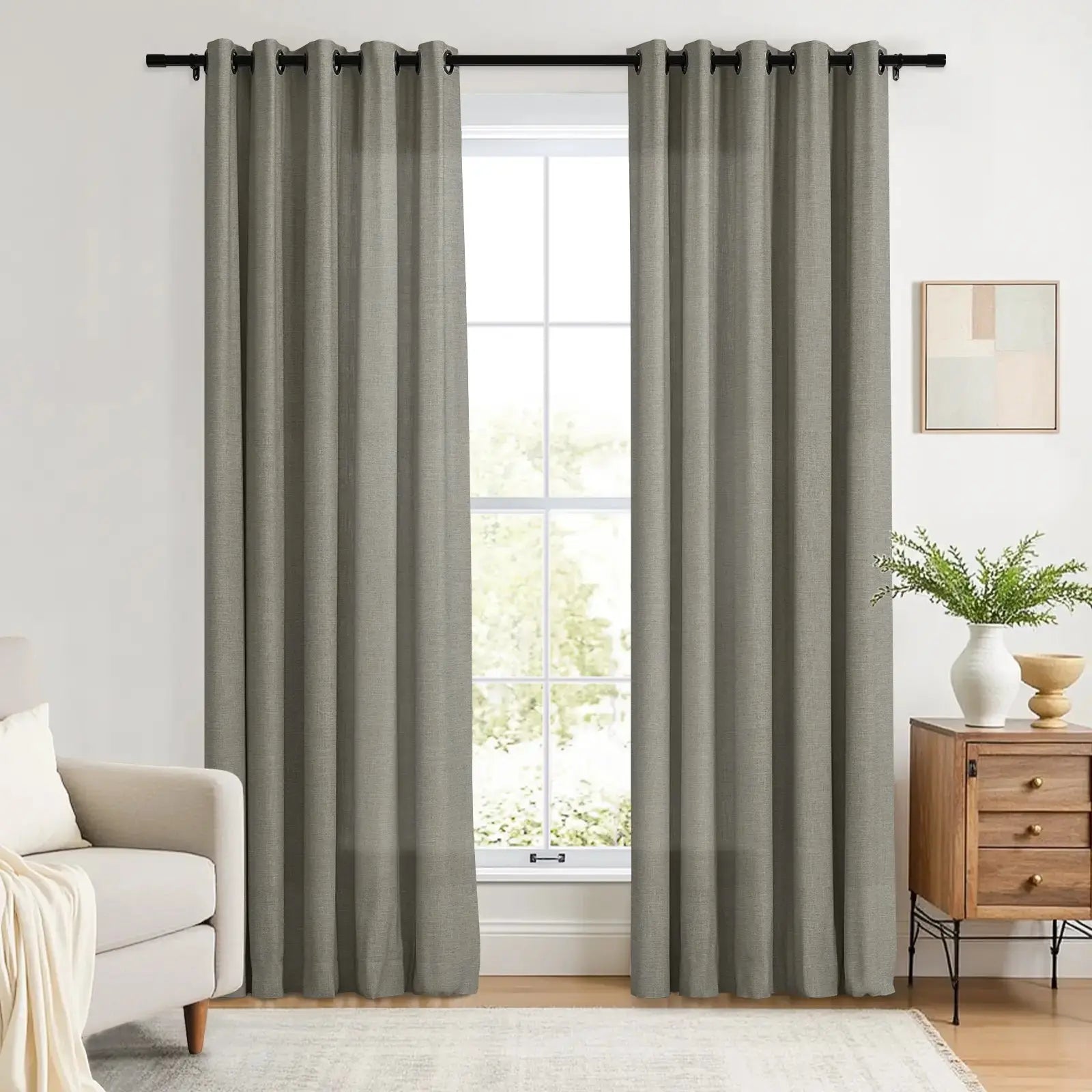 Linen Curtains with Grommet Top - Blackout Drapes for Living Room & Bedroom - Elegant Home Decor for Windows (52x84 Inches) - Perfect for Privacy, Light Control and Room Darkening