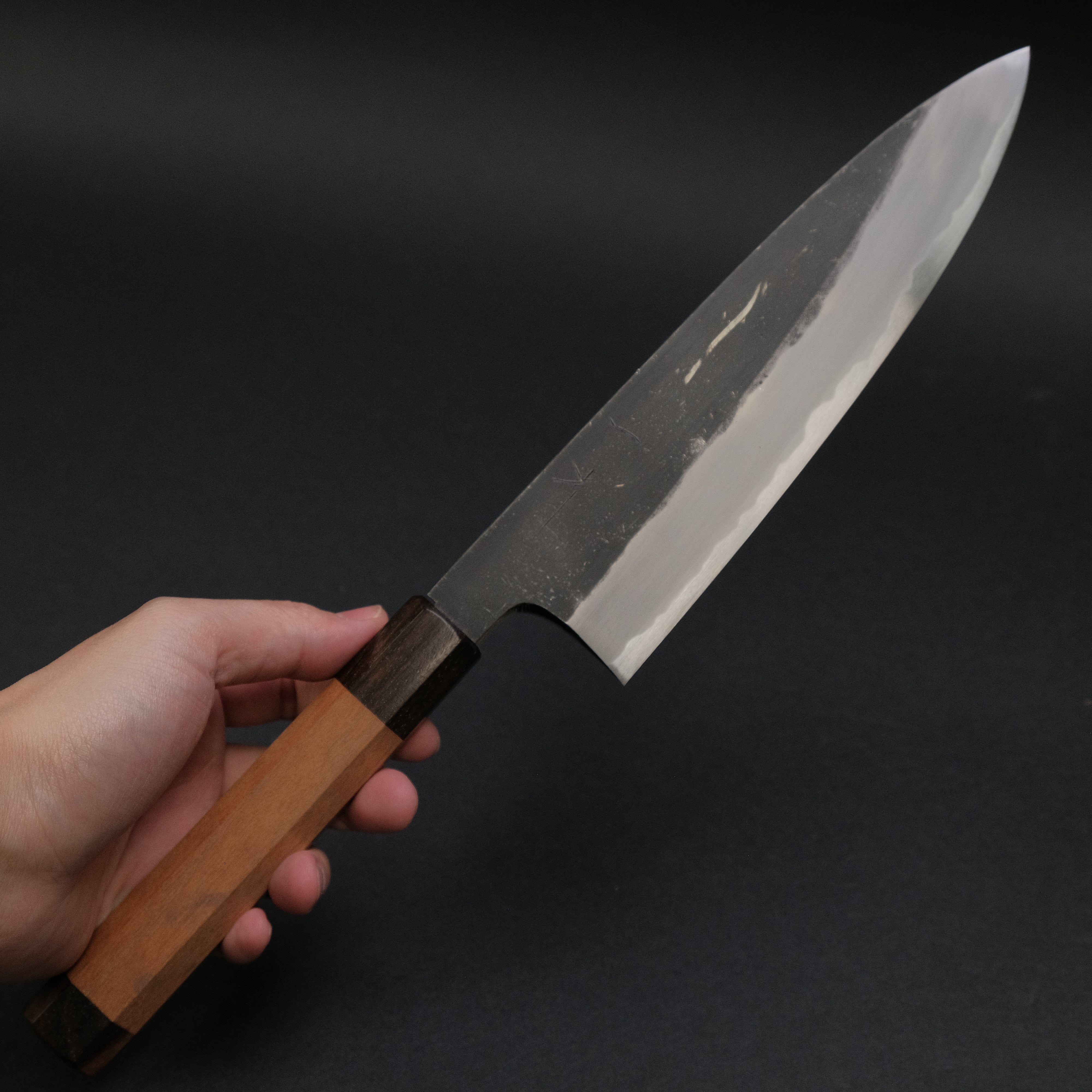 Hitohira Togashi Blue #2 Kurouchi Gyuto 210mm Japanese Chef Knife with Cherry Wood & Ebony Handle - Professional Kitchen Knife for Slicing, Dicing, and Chopping Vegetables, Meat, and Fish