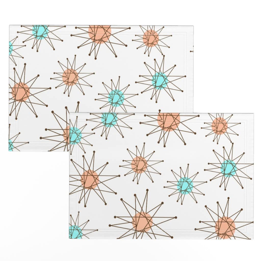 Vintage Retro Print Linen Cotton Canvas Placemats Set of 2 - Mid Century Modern Atomic Era Design for Dining Table Decor, Kitchen, and Party Settings