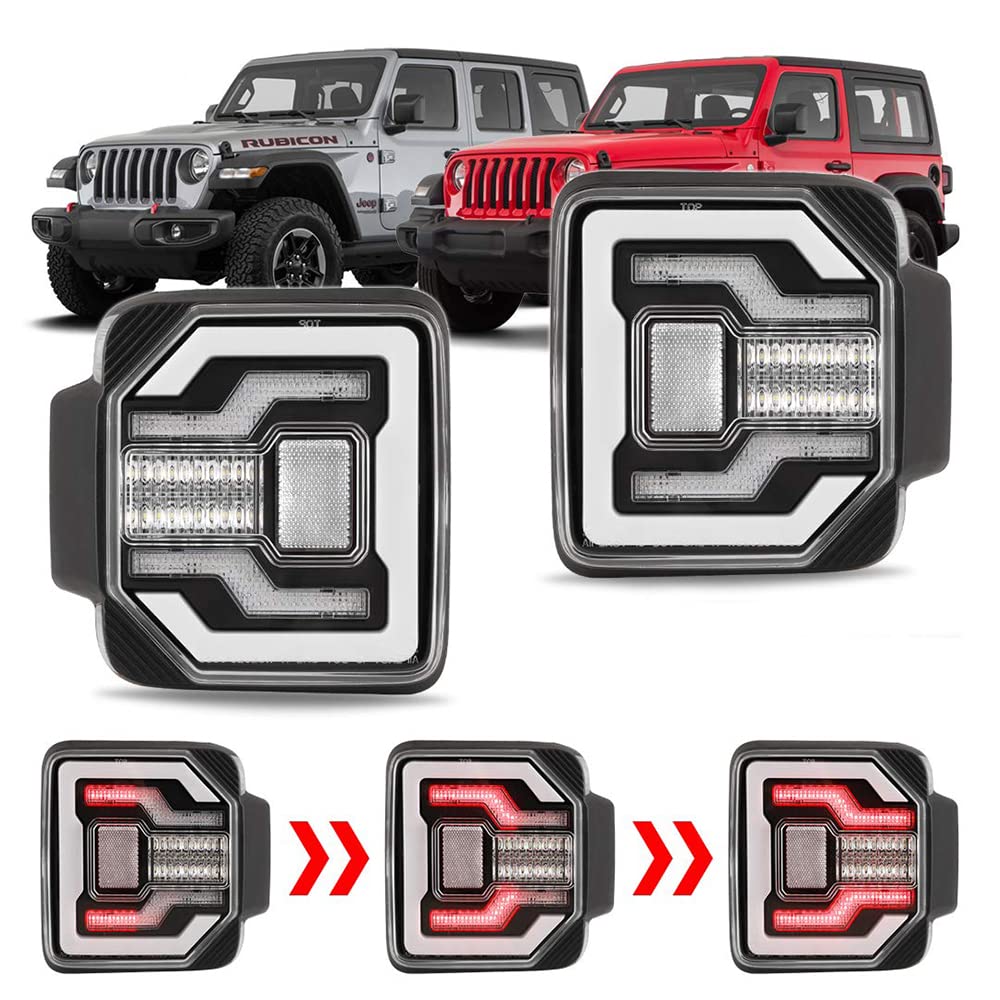 Winjet LED Sequential Tail Lights - Compatible with 2018-2025 Jeep Wrangler JL & 2021-2025 Wrangler 4XE Plug-in (Black Clear) - Waterproof Off-Road Lighting for Jeep Upgrades & Night Driving Safety