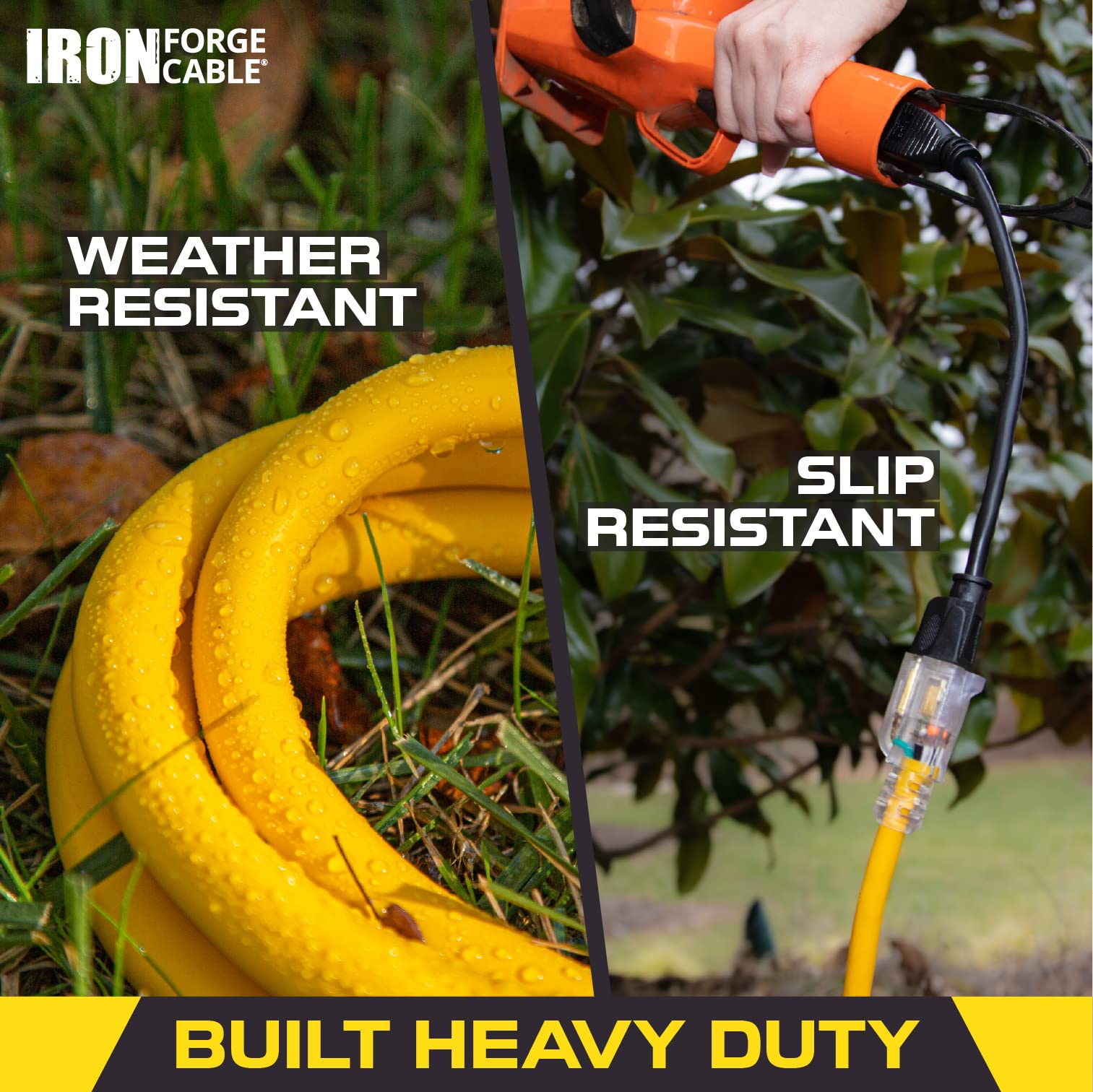 200ft Heavy Duty 12 Gauge Extension Cord - 15 Amp SJTW Outdoor Electrical Cable with Lighted Plug & 3-Prong Grounded (Yellow) - Perfect for Power Tools, RV Camping, Construction Sites & Major Appliances