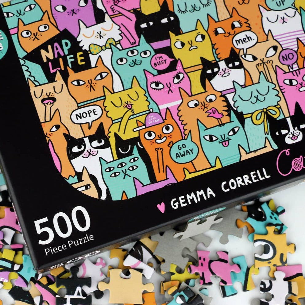 Cattitude 500 Piece Jigsaw Puzzle for Adults - Fun Cat Themed Puzzle Game for Family Night & Relaxation