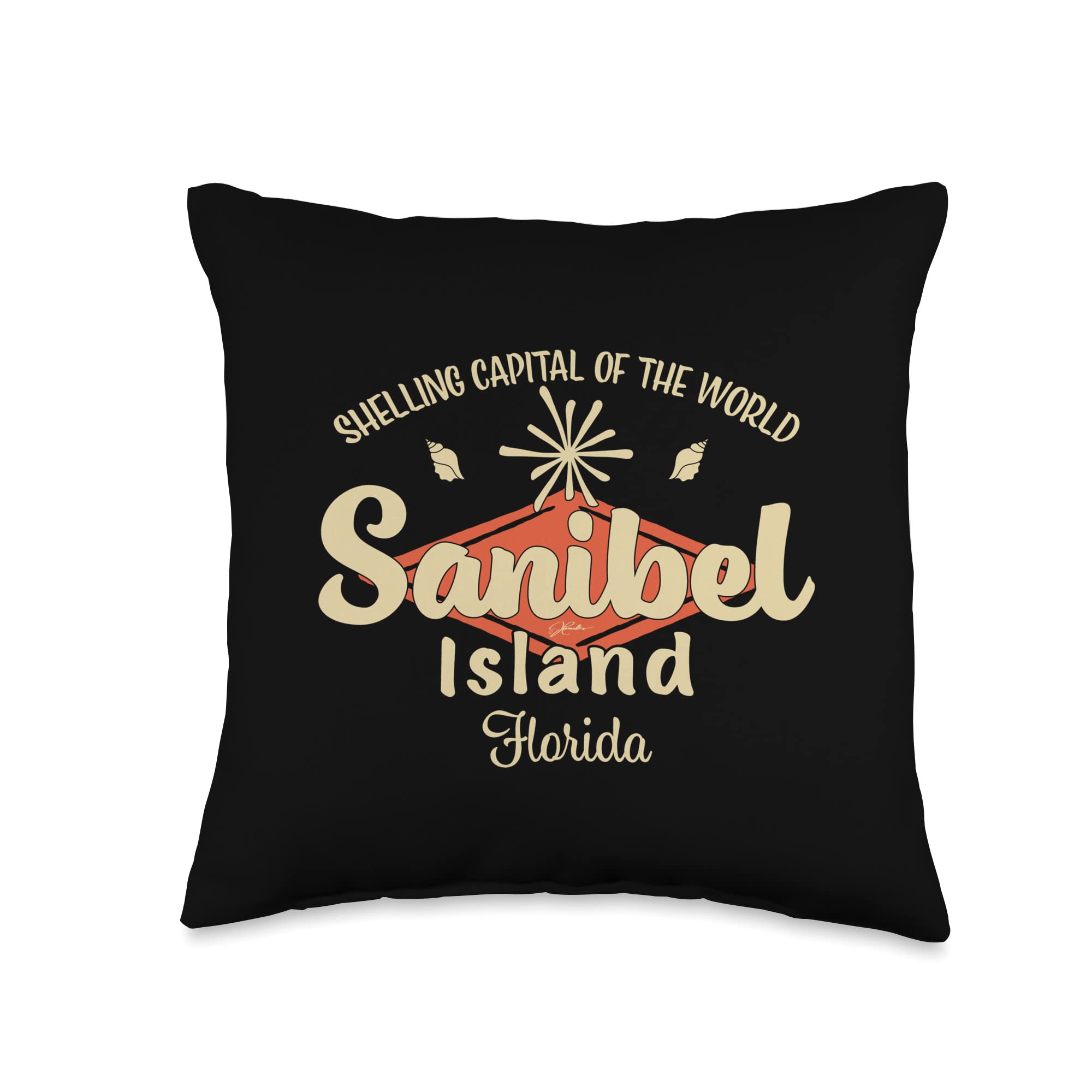 Sanibel Island Florida Retro Beach Throw Pillow - Coastal Decor for Living Room, Bedroom & Porch - Vintage Nautical Cushion Cover