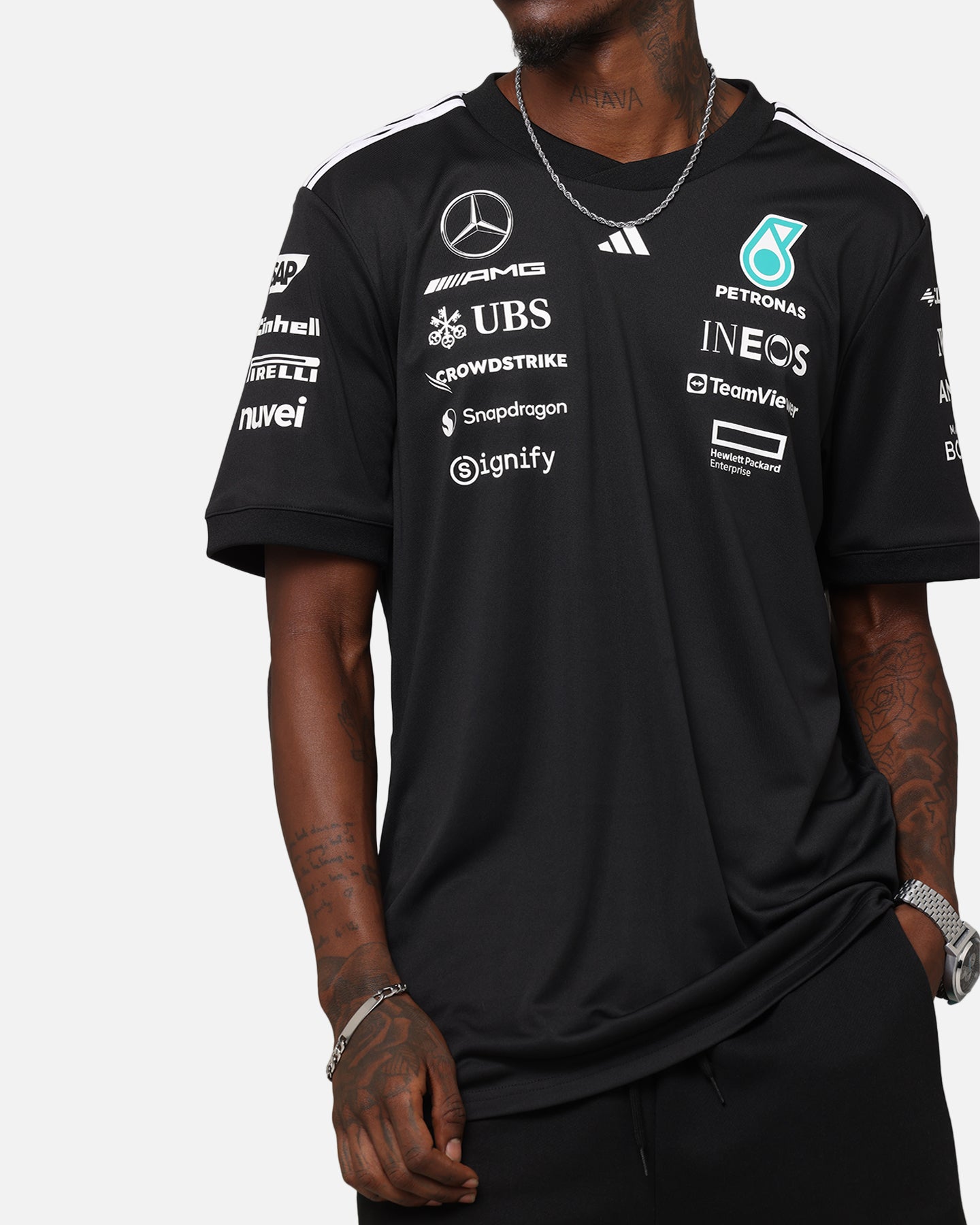 Adidas x Mercedes AMG Petronas Formula One F1 2025 Team Driver T-Shirt - Black | Official Motorsport Fan Apparel for Racing Enthusiasts