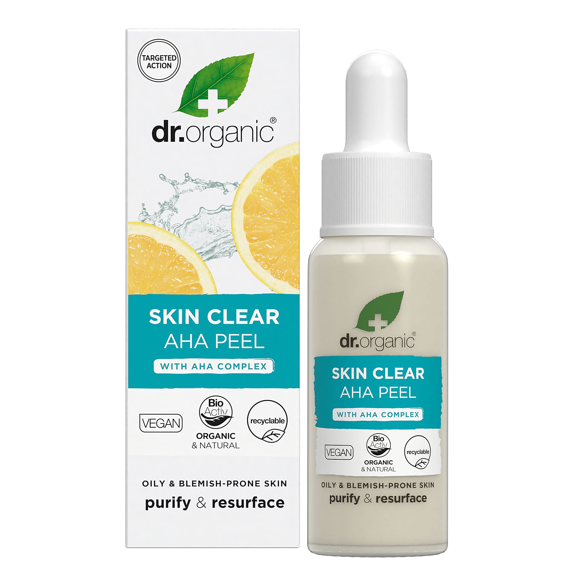 Dr Organic AHA Peel Skin Clear - Exfoliating Facial Treatment for Acne & Blackheads | Brightens Skin & Reduces Pores | Perfect for Daily Skincare Routine & Sensitive Skin Care