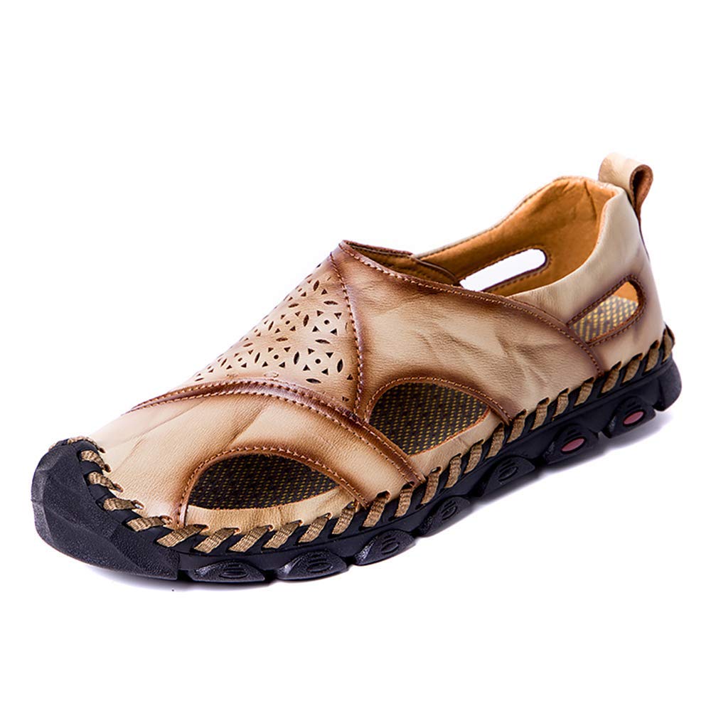 UPIShi Men's Leather Outdoor Sandals - Slip-On Casual Fisherman Sandals for Summer, Lightweight Comfortable Walking Shoes for Beach, Hiking, Travel & Daily Wear