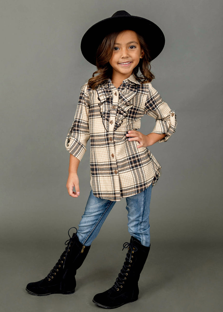 Kendall Top in Neutral Plaid - Women's Casual Button-Up Shirt for Everyday Wear | Perfect for Office, Outings & Layering