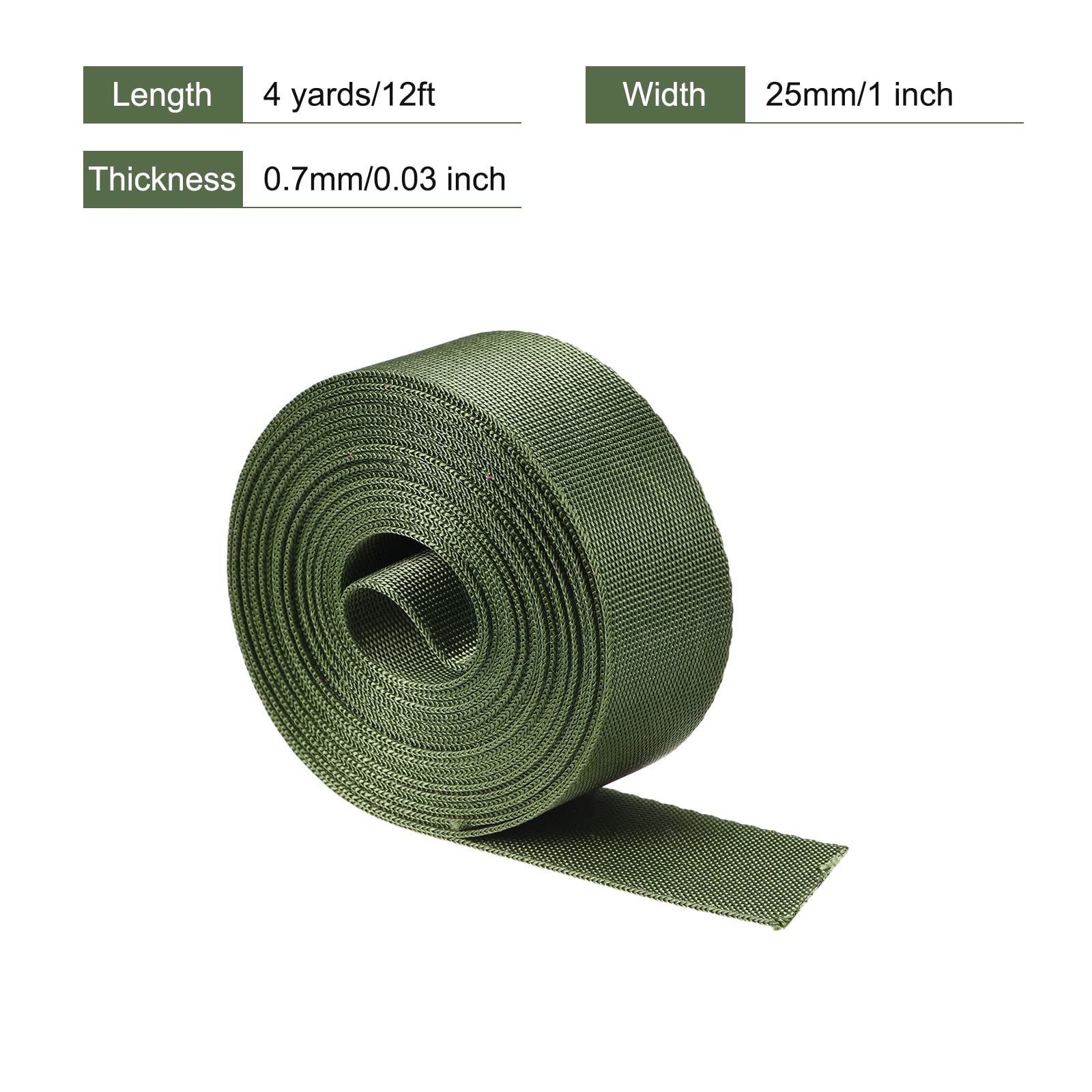 1 Inch x 4 Yards Dark Green Nylon Webbing Strap for Backpacks, Cargo Straps & Luggage Racks - Heavy Duty Flat Nylon Belt for DIY, Outdoor Gear & Travel Accessories